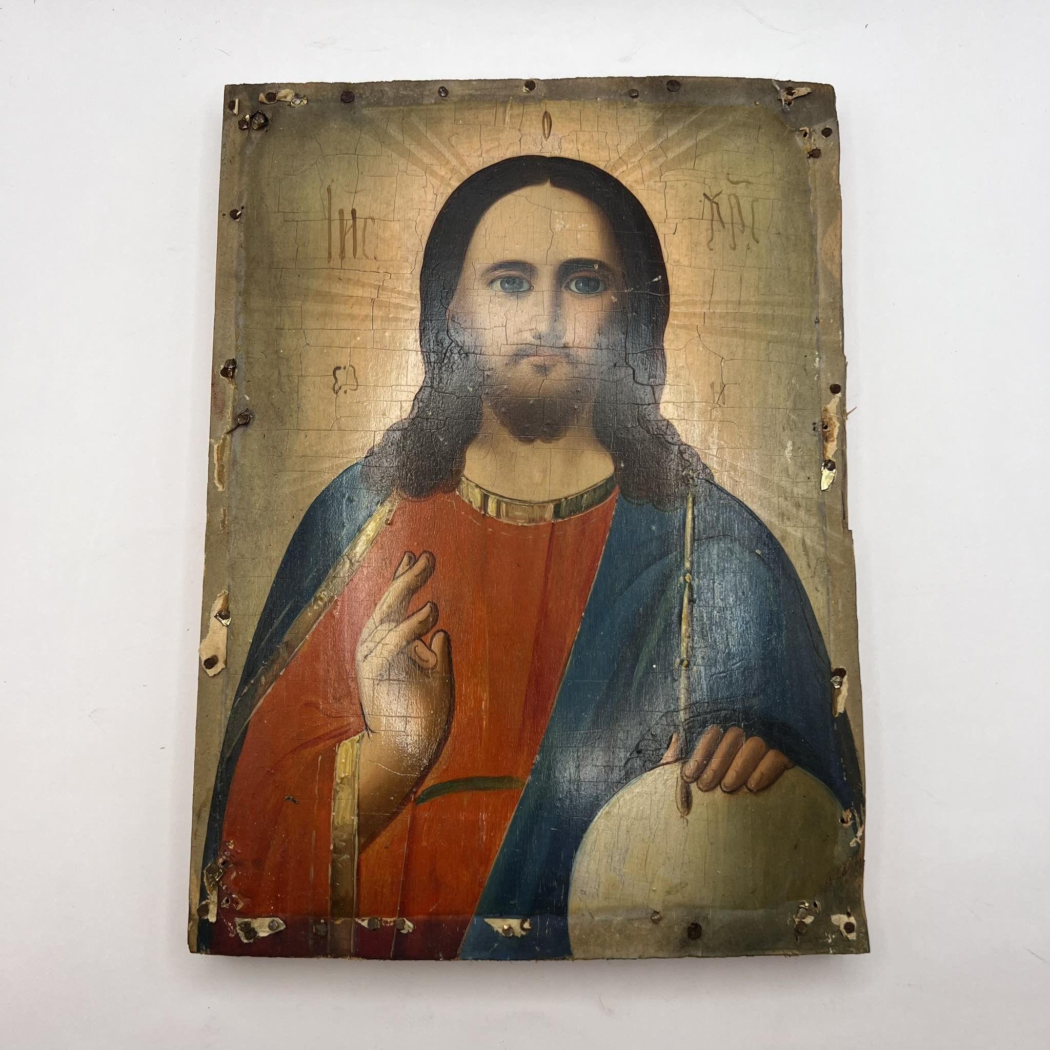 Handmade Vintage old Hand Oil Painting on Wood Christian Icon Jesus Size ONE SIZE - 2 Thumbnail