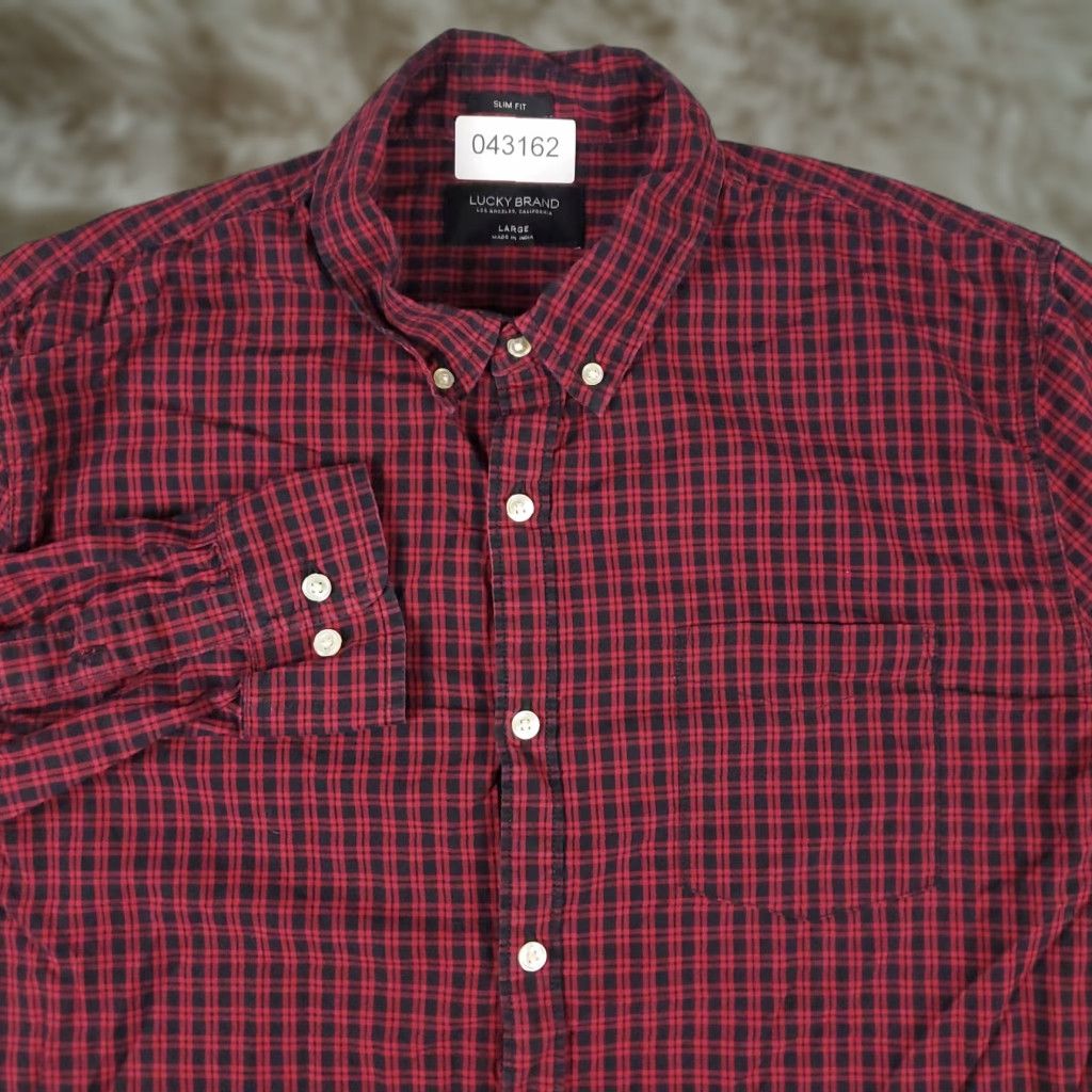 Lucky Brand Lucky Brand Shirt Mens Size Large Red Plaid Button-Up Long Sleeve Casual Business Formal Wedding Workwear Size US L / EU 52-54 / 3 - 1 Thumbnail