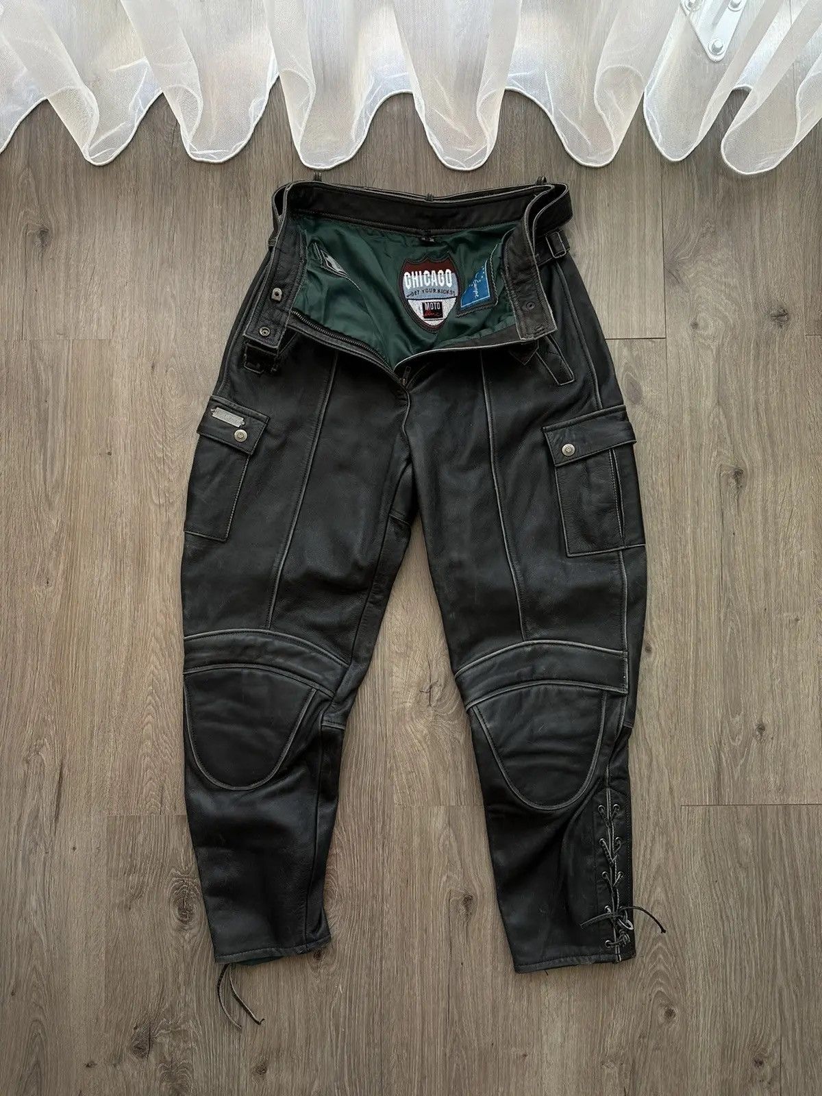 Genuine Leather × Vintage Vintage Genuine Leather Chicago Moto Cargo Black Pants Size US 34 / EU 50 - 8 Thumbnail