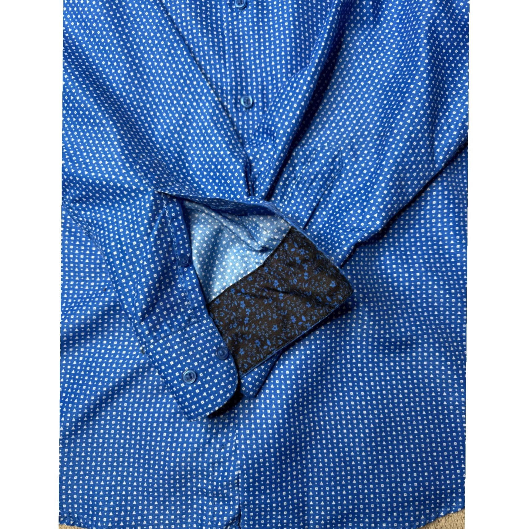 Nine West Nine West Dress Shirt Geometric Pattern Slim Fit Long Sleeve Blue XL 17-17.5 Neck 17-17.5 in Barrel Cuff Wrinkle Resistant Mens Shirt Size 46R - 4 Thumbnail