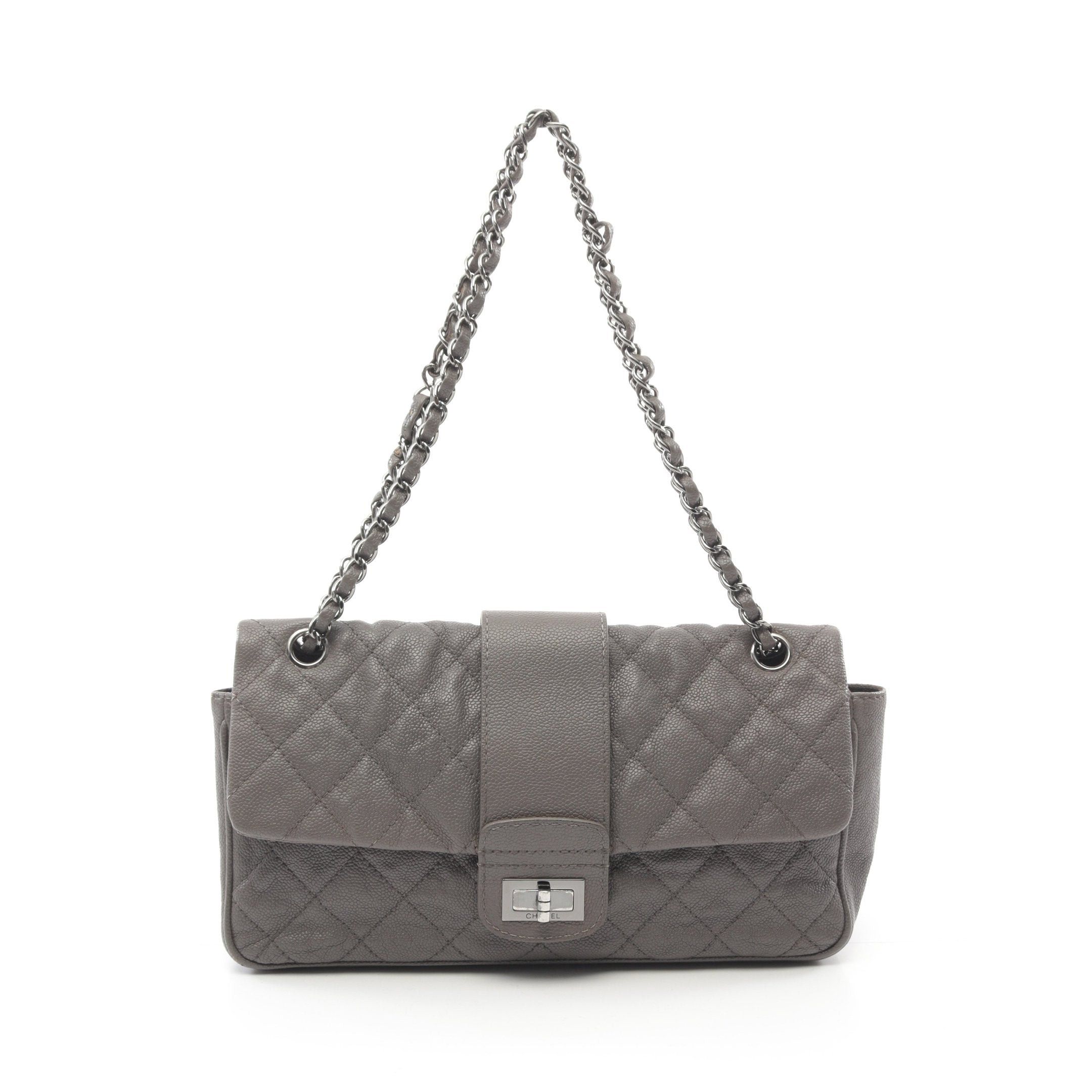Chanel Chanel 2.55 Matelasse Double Chain Shoulder Bag Caviar Skin Gray Silver Hardware Size ONE SIZE - 1 Thumbnail