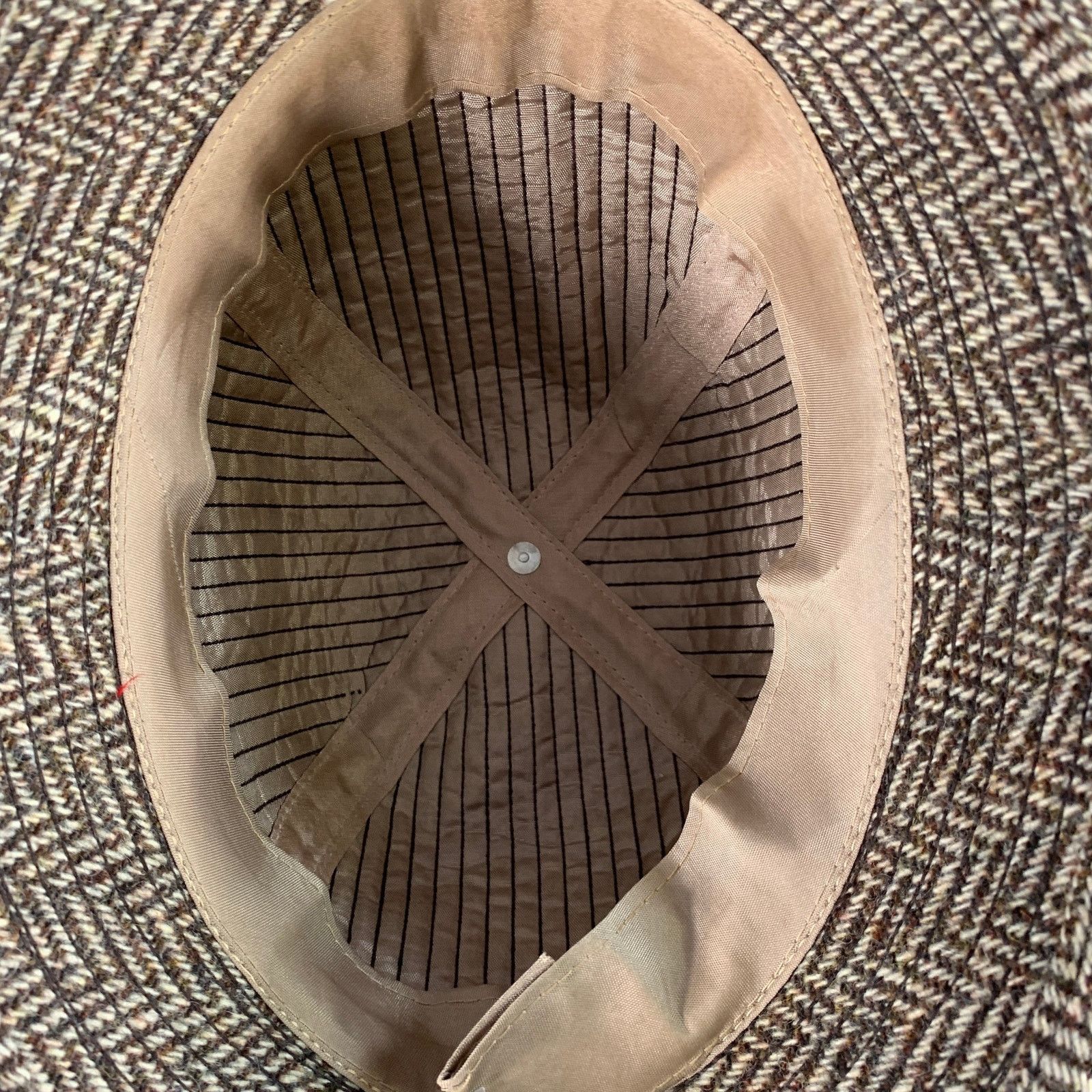 Other Brown Beige Herringbone Braided Leather Trim Fabric Hat Size ONE SIZE - 6 Thumbnail