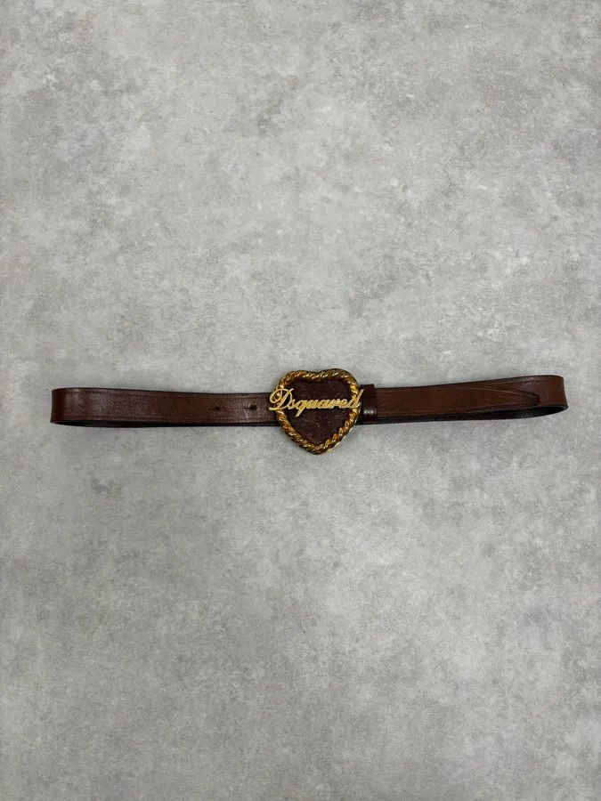 Dsquared2 2000s Dsquared2 Gold Logo Heart Buckle Brown Leather Belt Size ONE SIZE - 3 Thumbnail