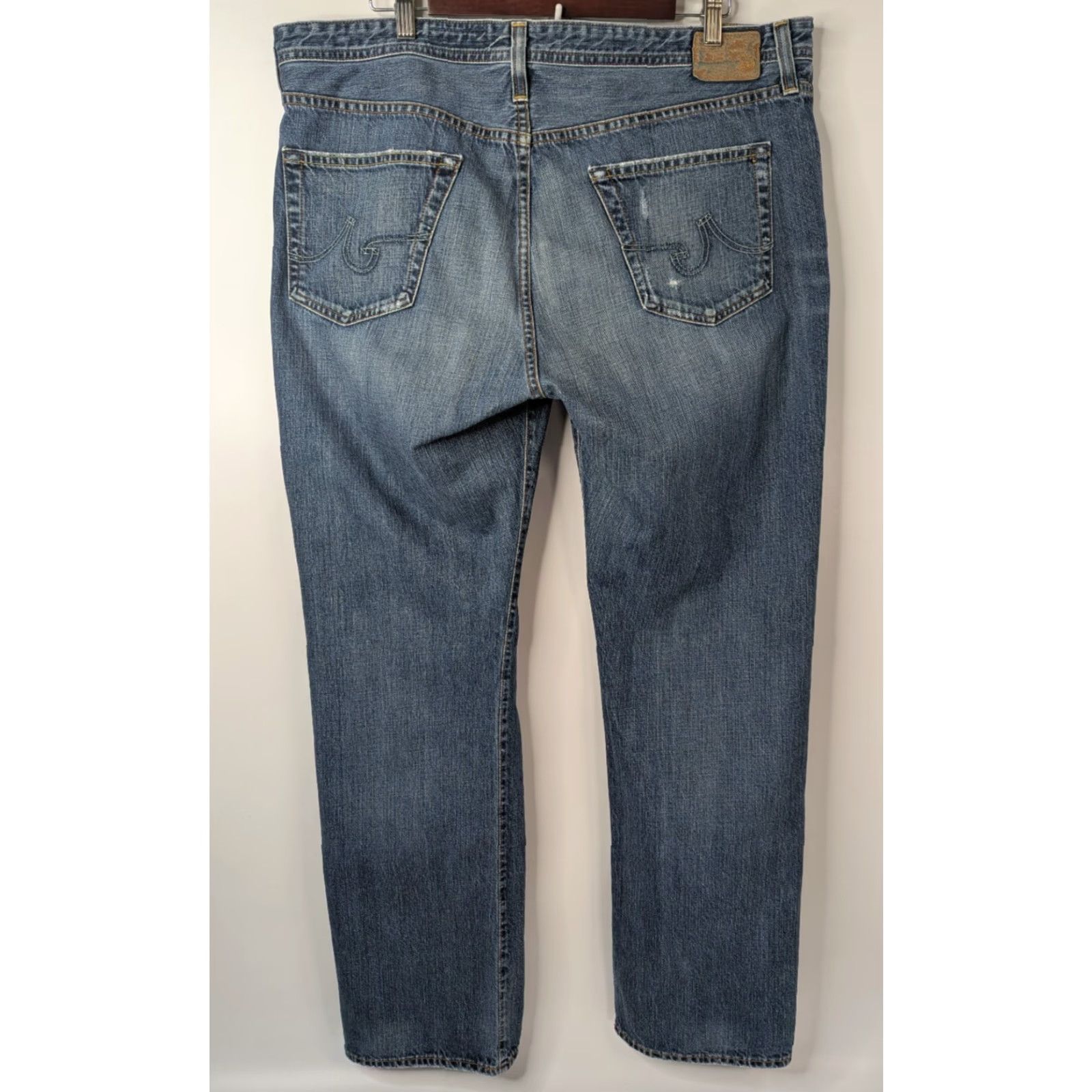 Denime AG Adriano Goldschmied The Protege Jeans Mens Straight Denim 40x32 Blue Distressed 5-Pocket Slim Fit N/A Size US 40 / EU 56 - 4 Thumbnail