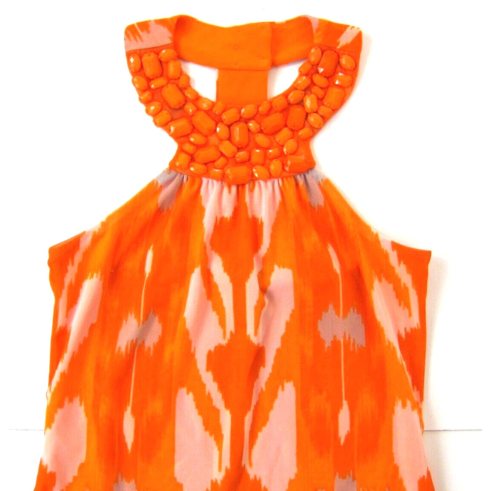 Vintage VINTAGE INC International Concepts Orange White Beaded High Neck Stretch Dress Small Size S / US 4 / IT 40 - 3 Thumbnail