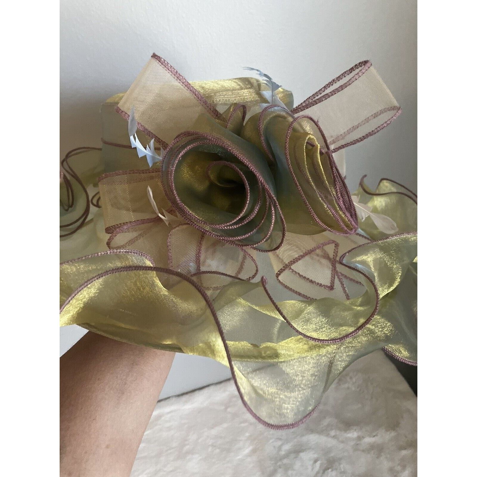 Other Beautiful Satin Kentucky Derby hat Gold Fancy Formal Flower Size ONE SIZE - 7 Thumbnail