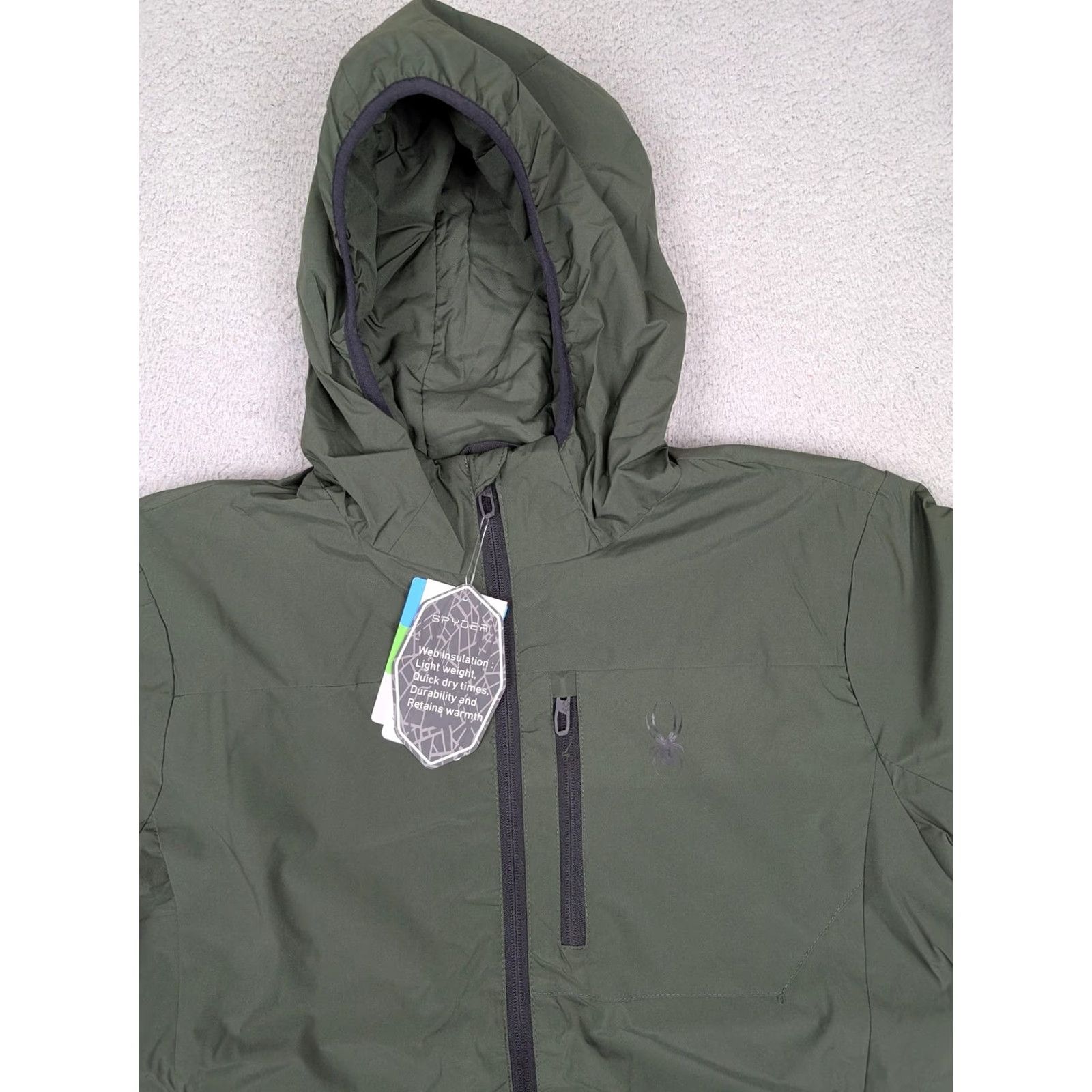 Spyder Spyder Jacket Mens M Olive Windbreaker Hooded Lightweight Hydroweb Proweb Flexweb Full Zip Pockets Water Resistant Wind-Resistant Size US M / EU 48-50 / 2 - 3 Thumbnail