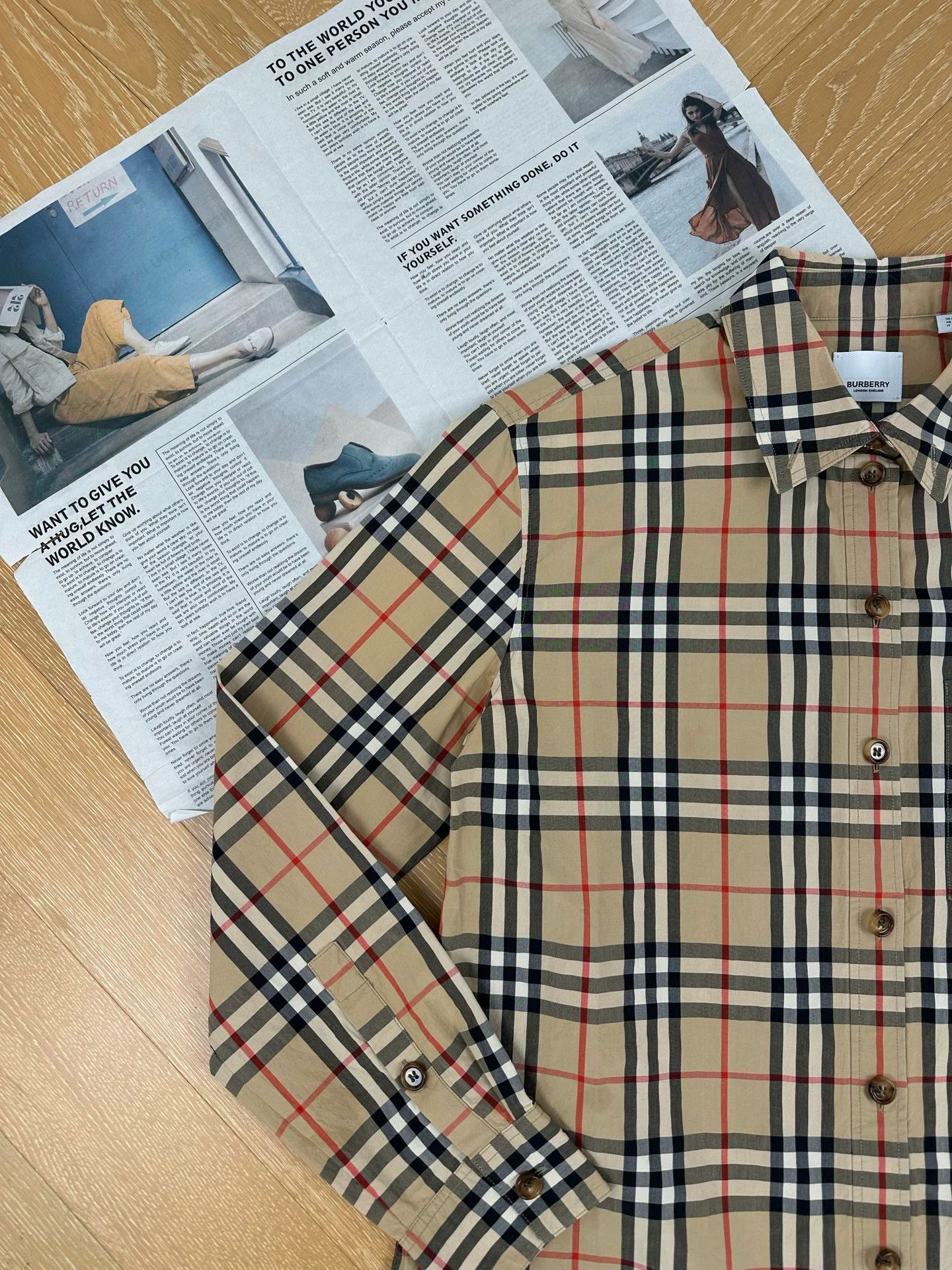 Burberry bbr button-down check longsleeve shirt khaki UK6 99 women's Size XS / US 0-2 / IT 36-38 - 6 Thumbnail
