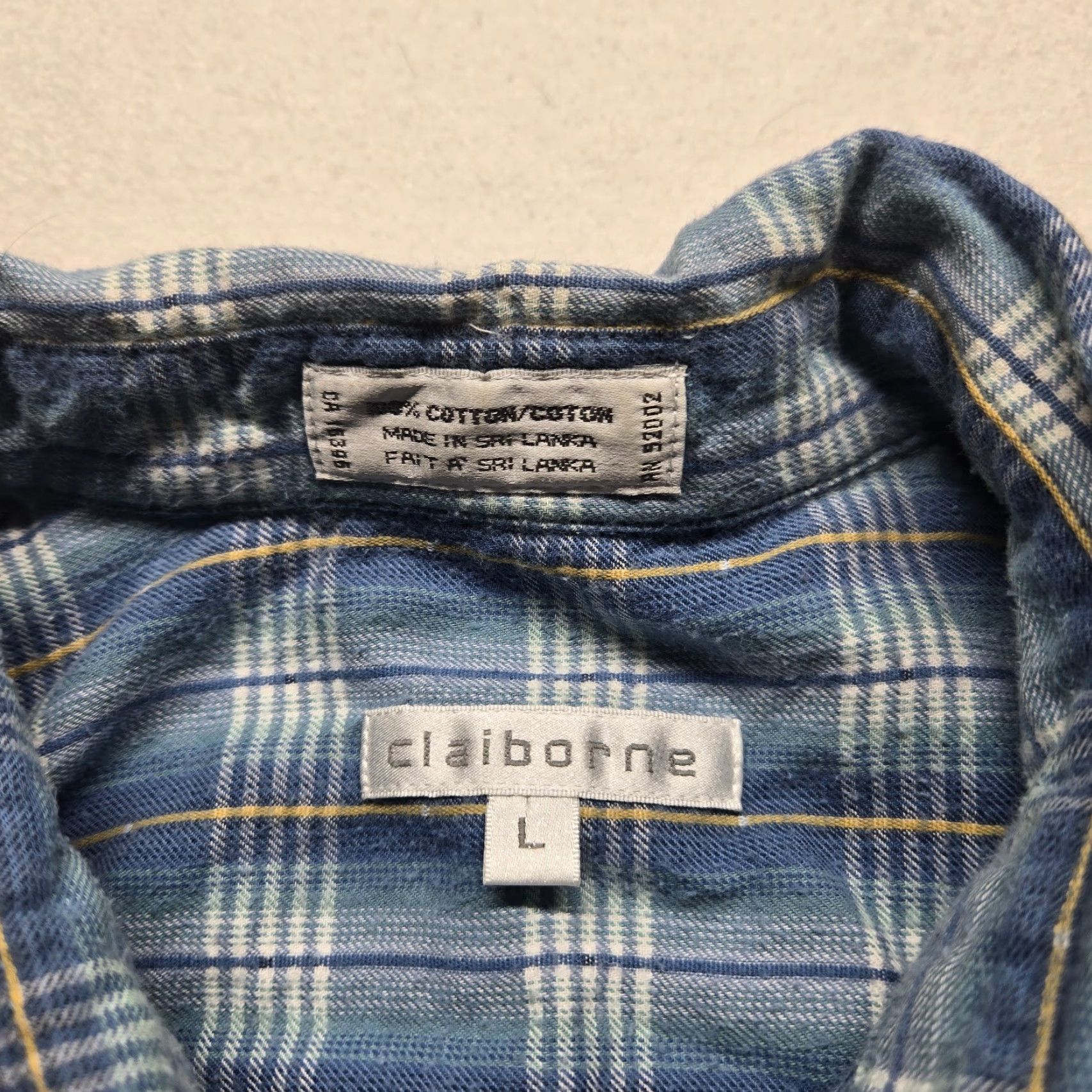 Liz Claiborne VINTAGE Claiborne Blue Check Flannel Shirt Adult Men's L Long Sleeve Button-Down with Pockets Size US L / EU 52-54 / 3 - 2 Thumbnail
