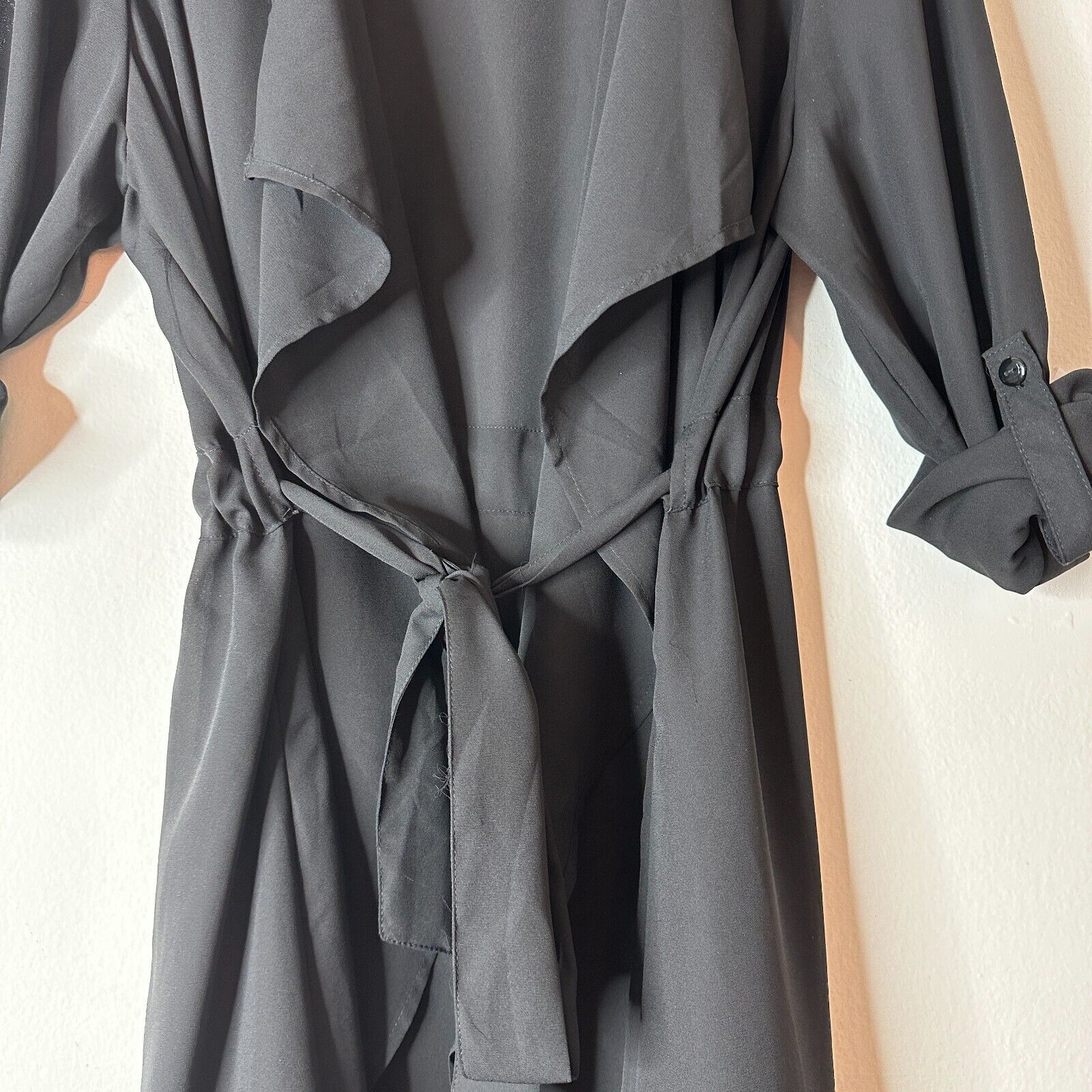 Other ReVamped Black Roll Tab Tie Waist Waterfall Neck Wrap Dress Size S / US 4 / IT 40 - 4 Thumbnail