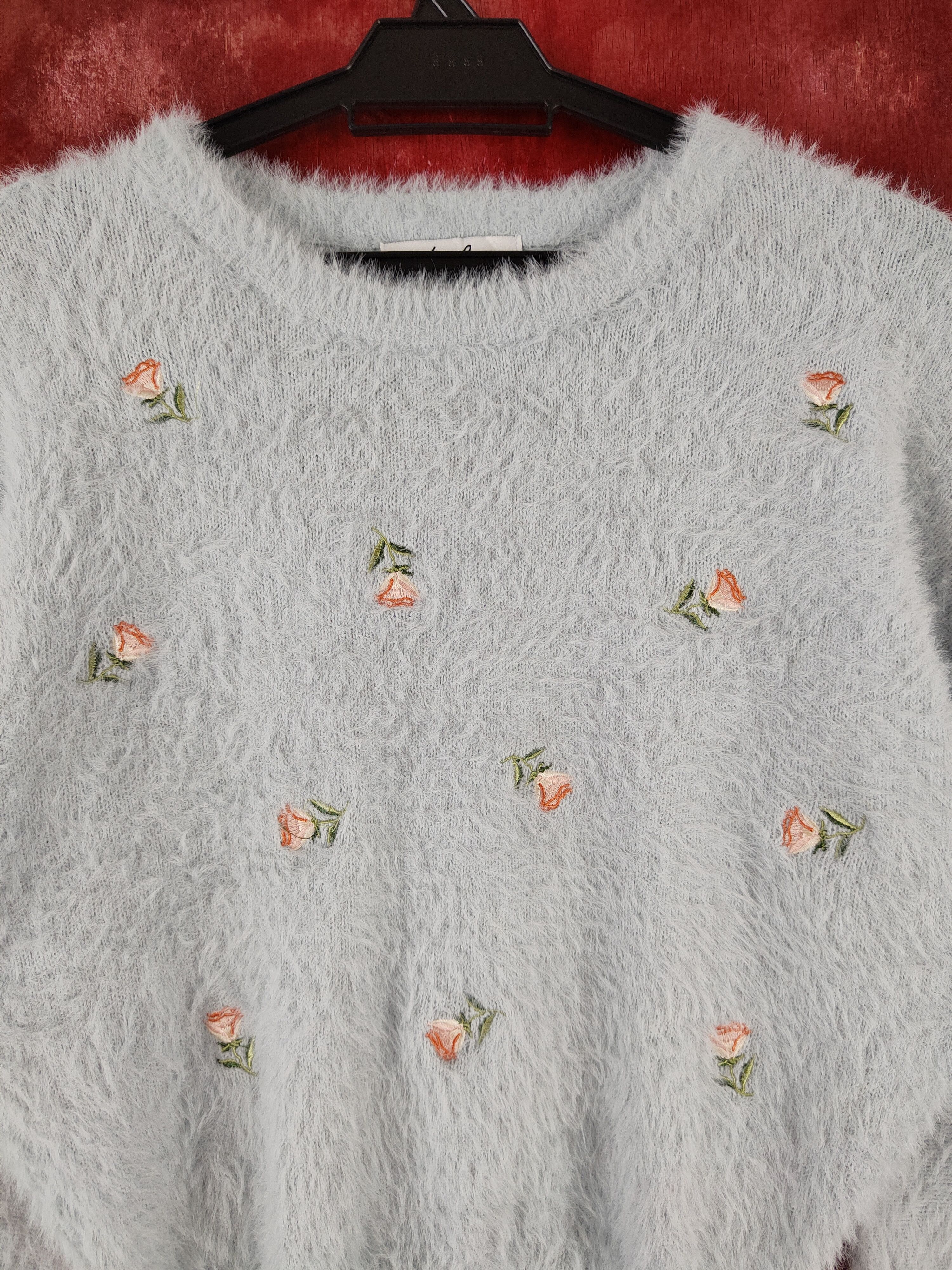 Japanese Brand × Vintage Dazzlin Blue Flowers Fur Mohair Knitwear Size M / US 6-8 / IT 42-44 - 2 Thumbnail