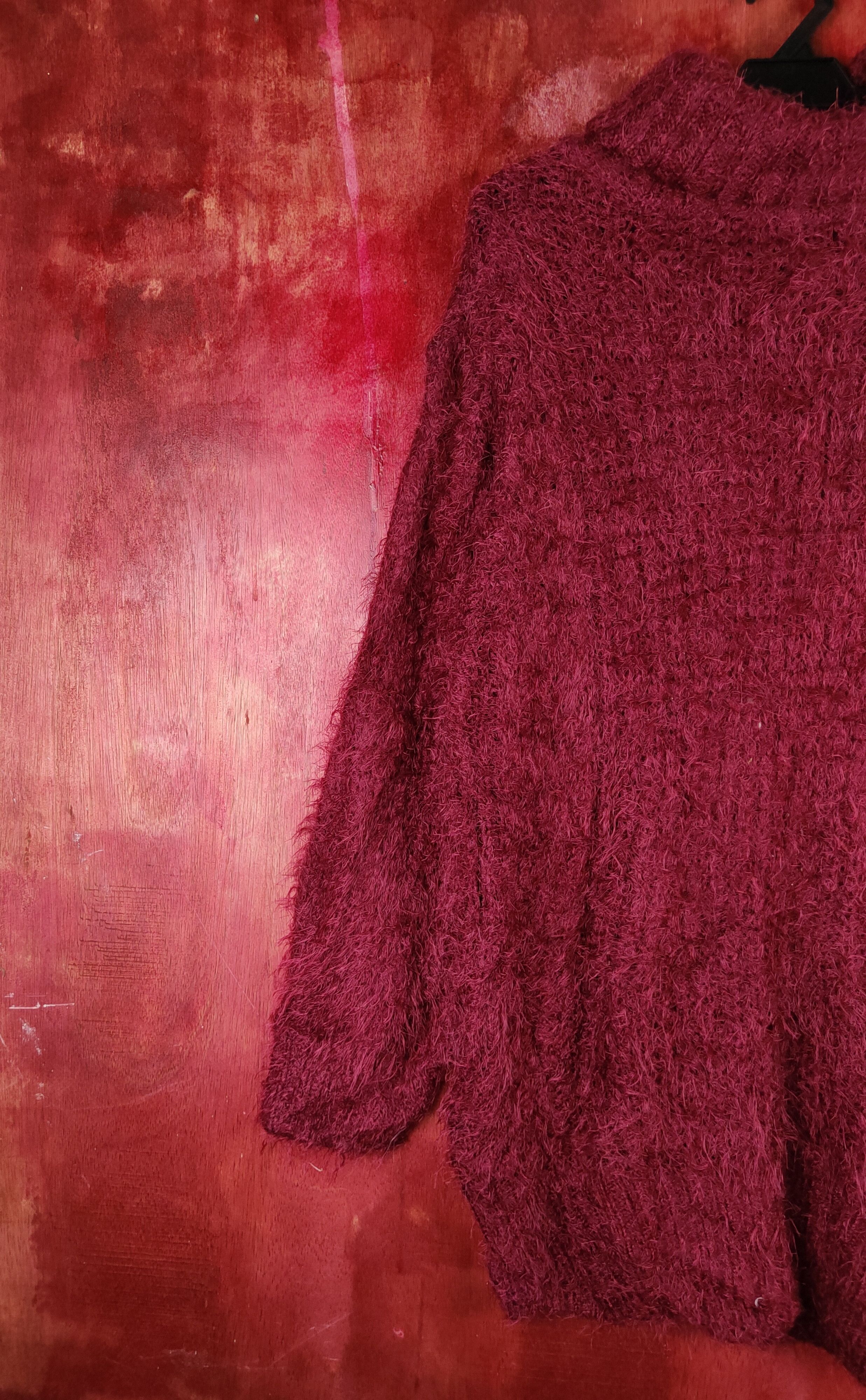 Aran Isles Knitwear Jalassio Maroon Shag Shaggy Fur Mohair Knitwear #S1943 Size L / US 10 / IT 46 - 8 Thumbnail