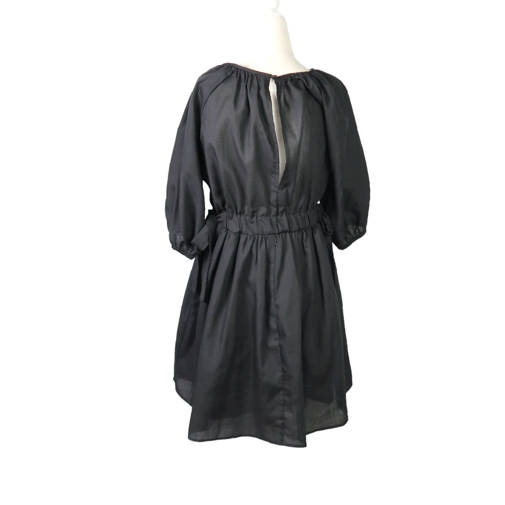 Vintage HYFVE Black Ruched Mini Dress L Women's Dress A-Line Short 3/4 Sleeves Waist Ties Polyester Cotton Adult Large Girls Men none Size L / US 10 / IT 46 - 4 Thumbnail