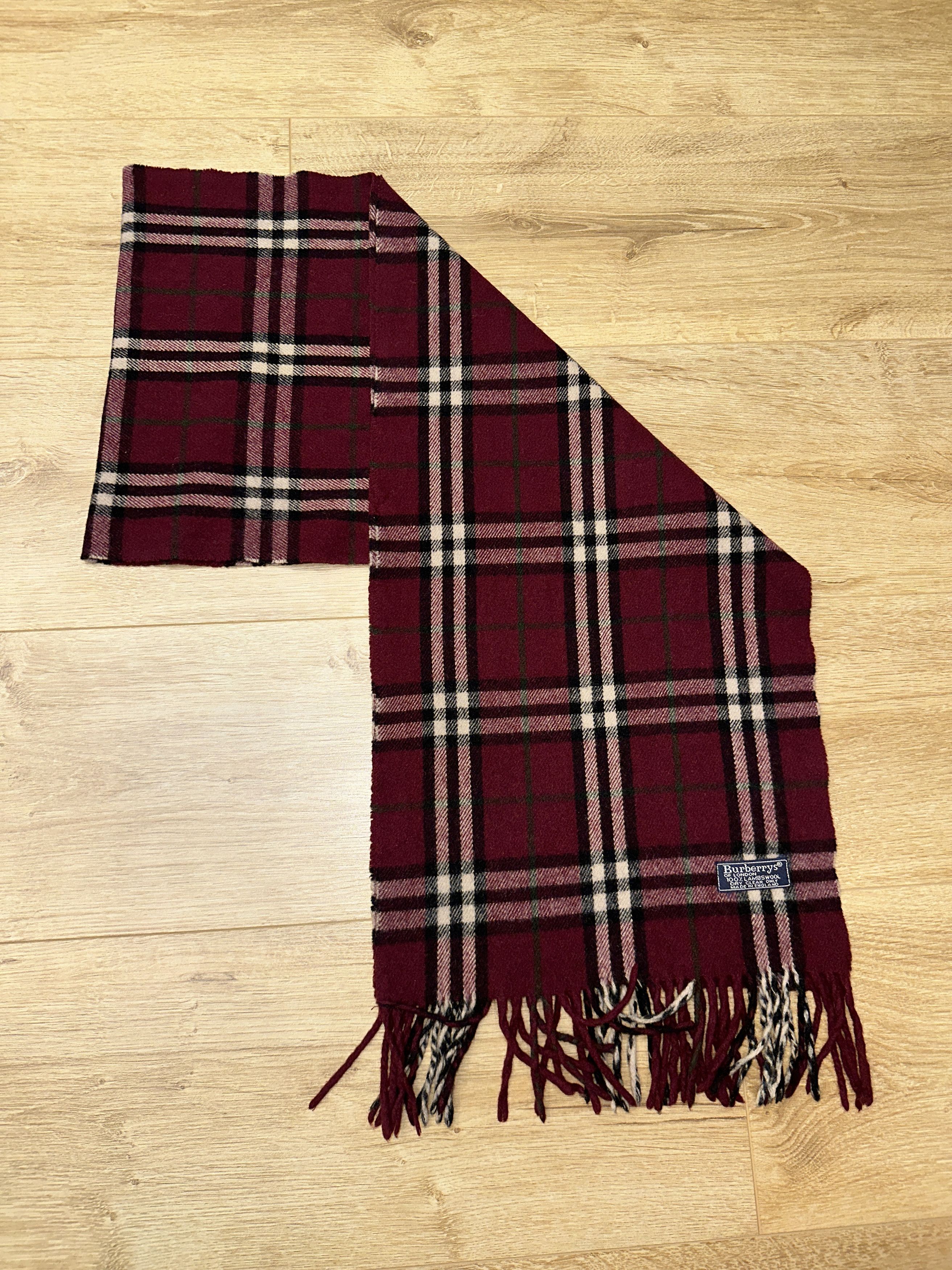Burberry Iconic Burberrys Lambswool Burgundy Check Scarf 160x30cm Size ONE SIZE - 6 Thumbnail
