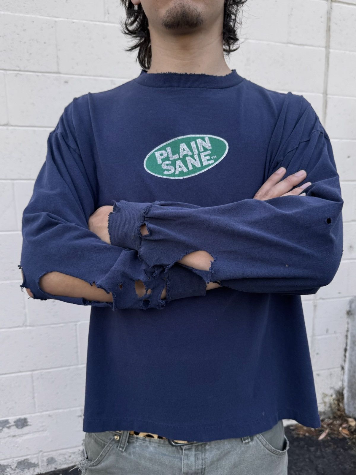 Other VTG 90’s Plain Sane LS Distressed Faded Graphic Skater Shirt Size US L / EU 52-54 / 3 - 3 Thumbnail