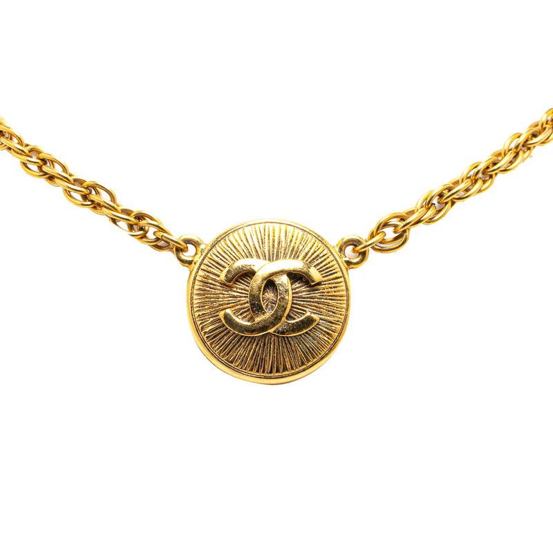 Chanel Chanel Coco Mark Round Necklace Gold Plated Metal Necklace in Very Good Condition