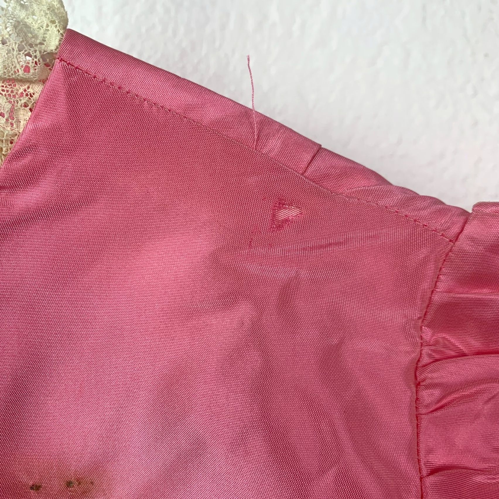 Pinko VINTAGE 1960s Pink Sateen Long Short Sleeve Empire Waist Dress Chest 32" STAINS Handmade Satin Eveningwear 60s Womens Size 31" - 7 Thumbnail