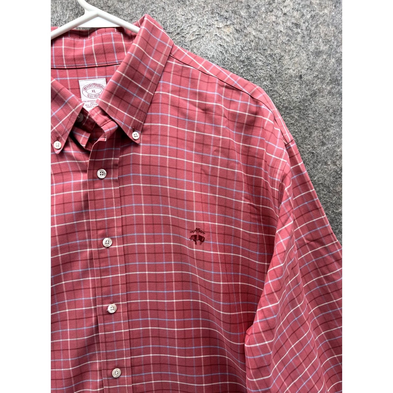 Brooks Brothers Brooks Brothers Dress Shirt Mens XL Red Plaid Non Iron Supima Cotton Long Sleeve Size 46R - 6 Thumbnail