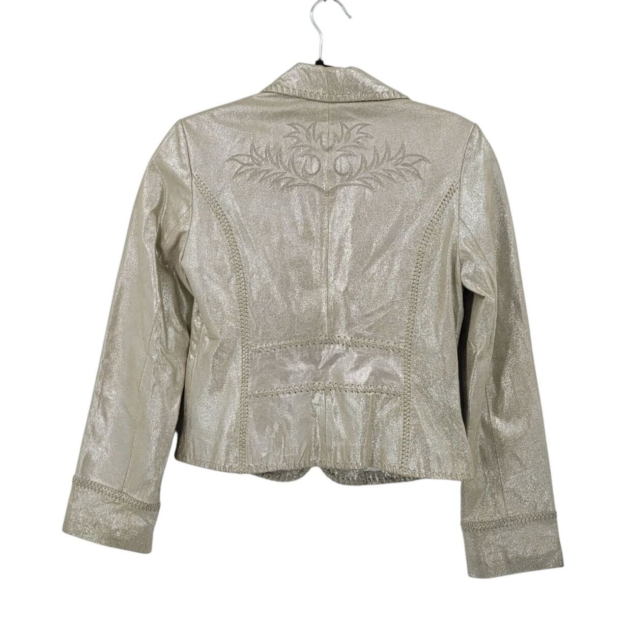 White House Black Market WHBM Metallic Gold Western Genuine Leather Bolero Jacket 6 P Size M / US 6-8 / IT 42-44 - 2 Thumbnail