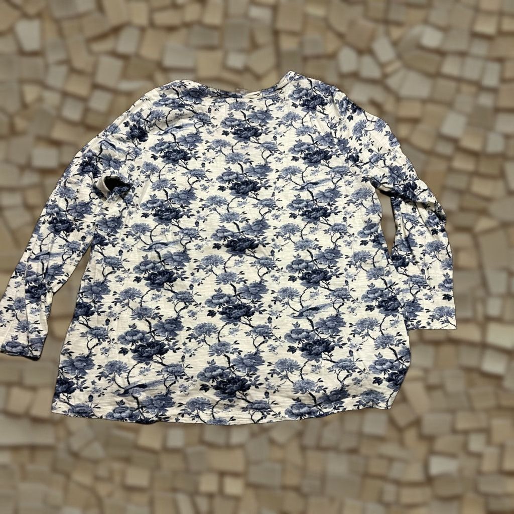 J. Jill J. Jill Shirt Womens Size Large Blue White Floral Long Sleeve T-Shirt Pullover Casual Modern Regular Basic Shirt Womens L Blue Floral Long Sleeve Size L / US 10 / IT 46 - 1 Thumbnail