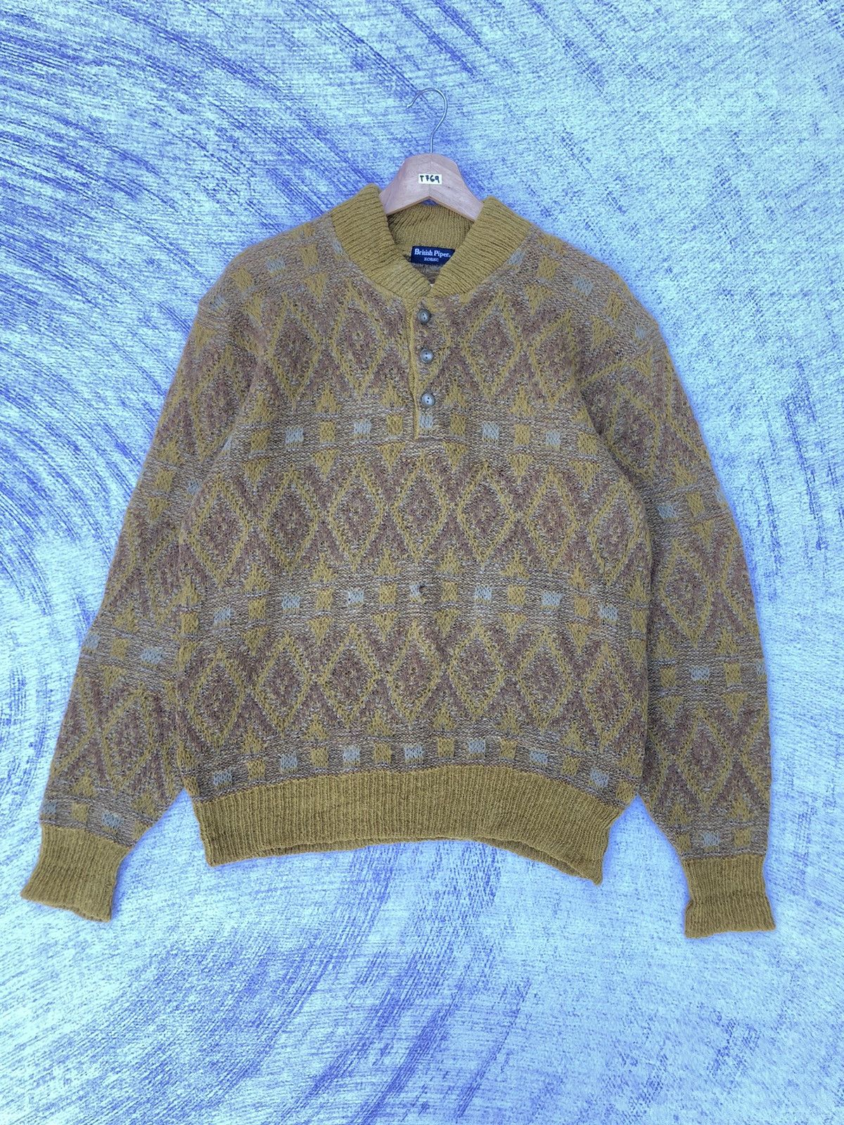 Aran Isles Knitwear × Vintage Vintage British Piper Shaggy Knit Polo Fleece Size US L / EU 52-54 / 3 - 1 Thumbnail