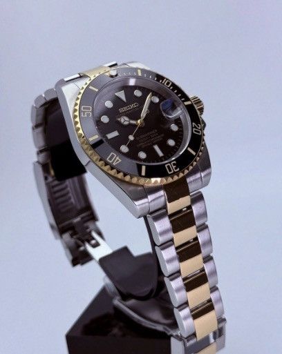 Japanese Brand Seiko Mod Submariner Date Black Oyster Steel Gold Watch NH35 Size ONE SIZE - 3 Thumbnail