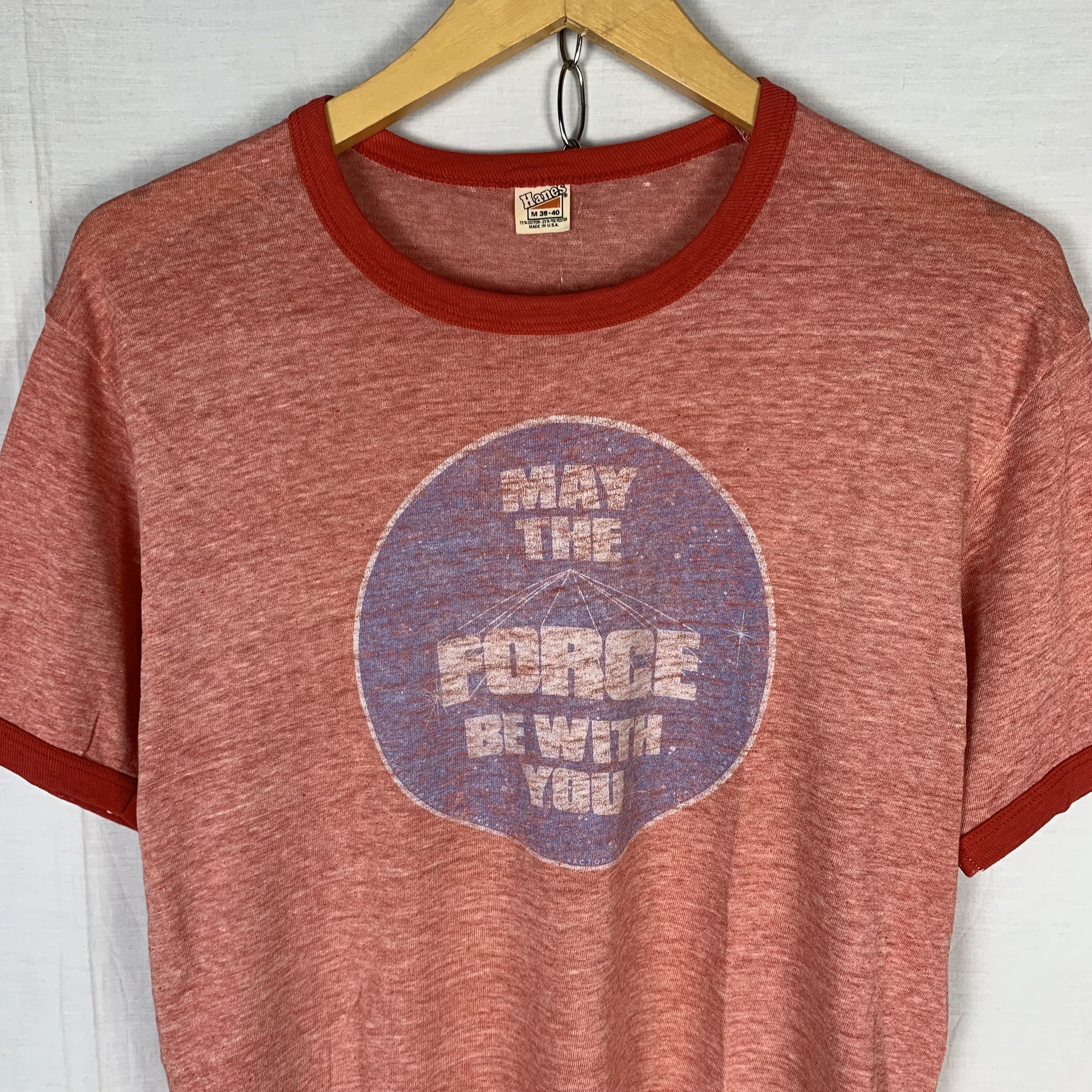 Vintage Vintage Hanes 80s Ringer Tshirt May The Force Be With You Size US M / EU 48-50 / 2 - 2 Thumbnail