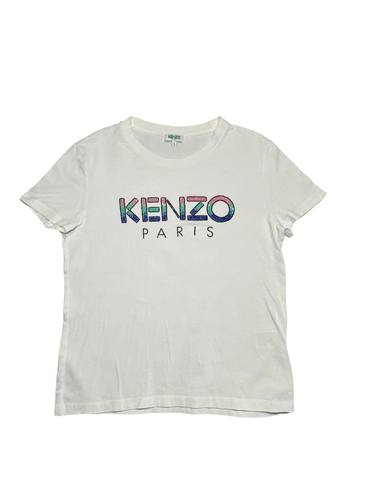Kenzo Kenzo White Jersey Sequin Logo T-Shirt Large Size L / US 10 / IT 46 - 1 Thumbnail