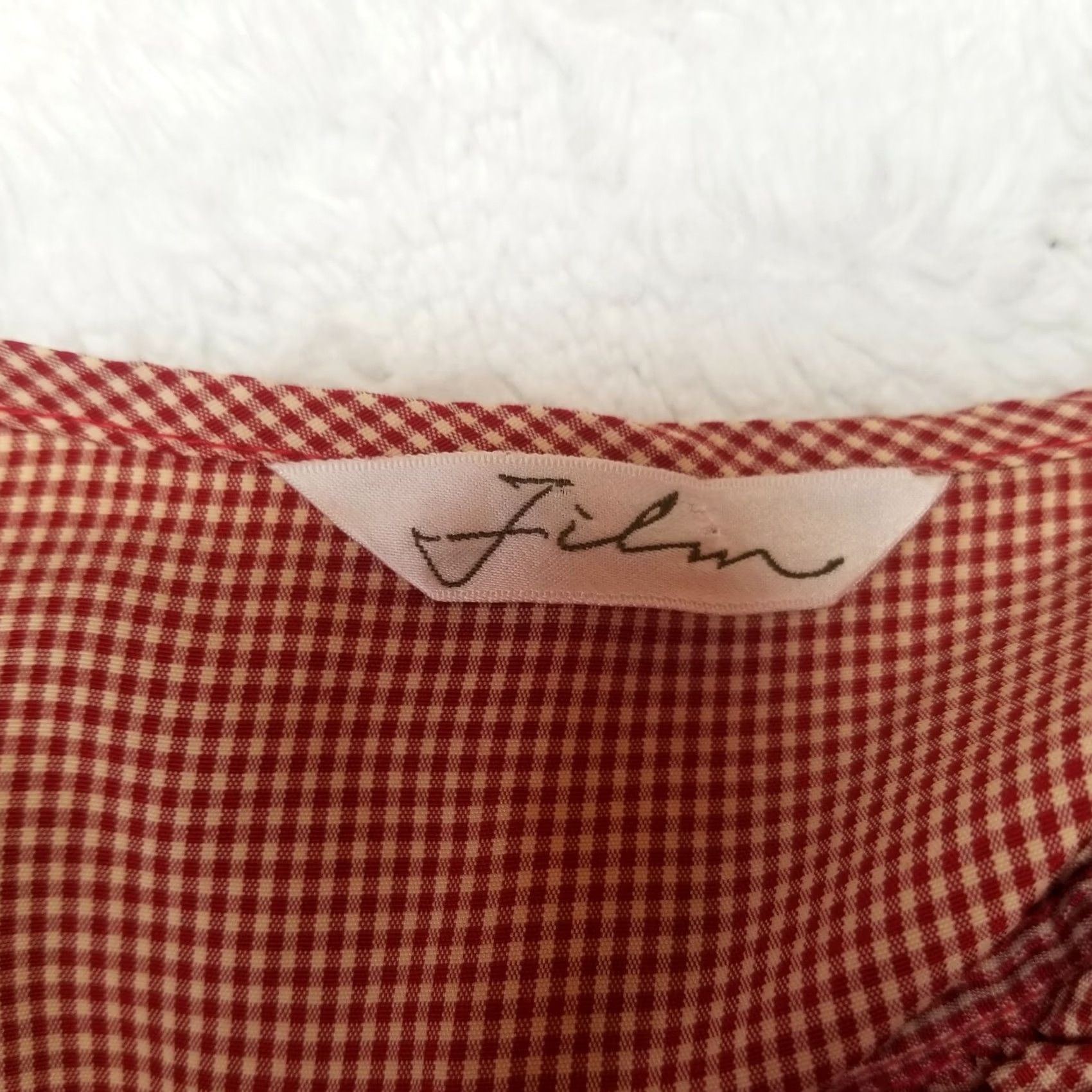 Vintage Film Womens Medium Red White Gingham Check Ruffle Peplum Crop Top Button Front Casual Size M / US 6-8 / IT 42-44 - 6 Thumbnail