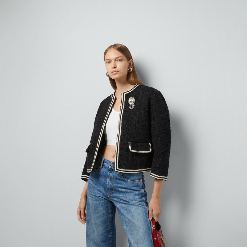 Gucci o1loc1c0226 761818 Bouclé Tweed Wool Jacket in Black Size M / US 6-8 / IT 42-44 - 5 Thumbnail