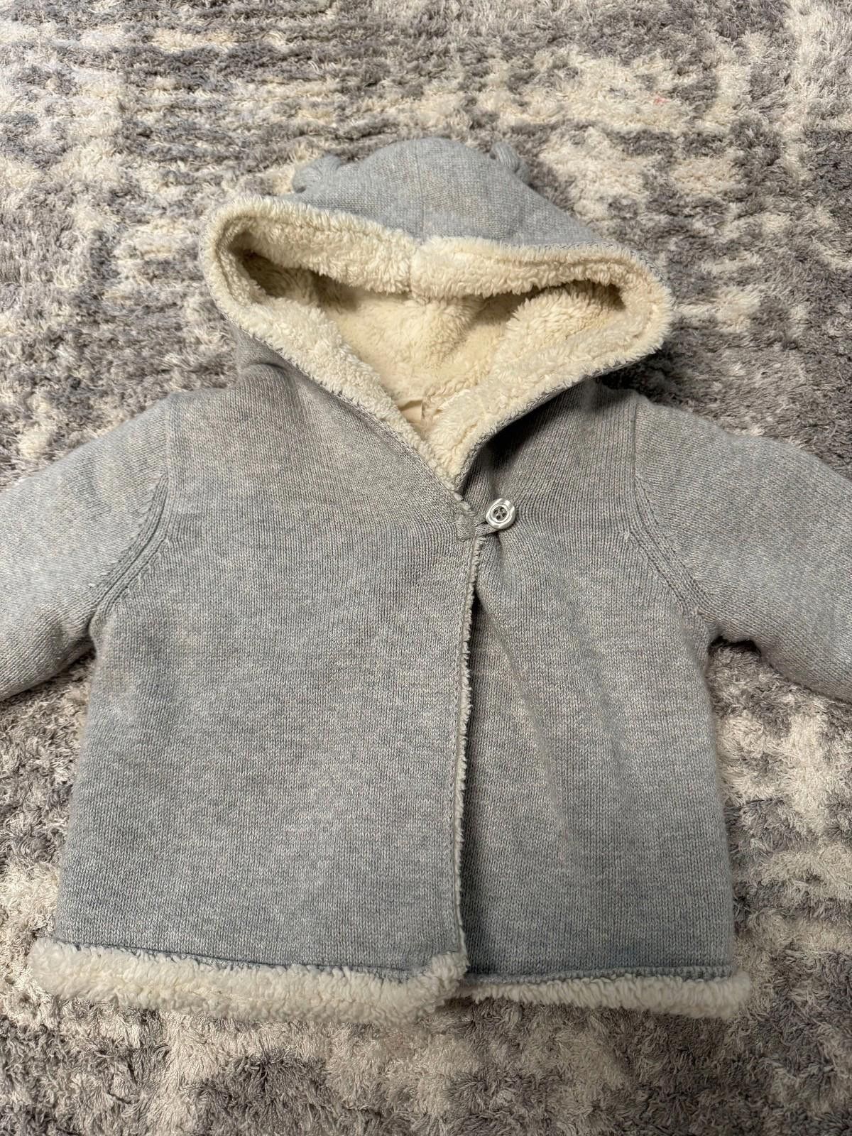 Other Baby Gap Sherpa Hoodie 6-12 Months Gray Knit Hooded Jacket Size ONE SIZE - 2 Thumbnail