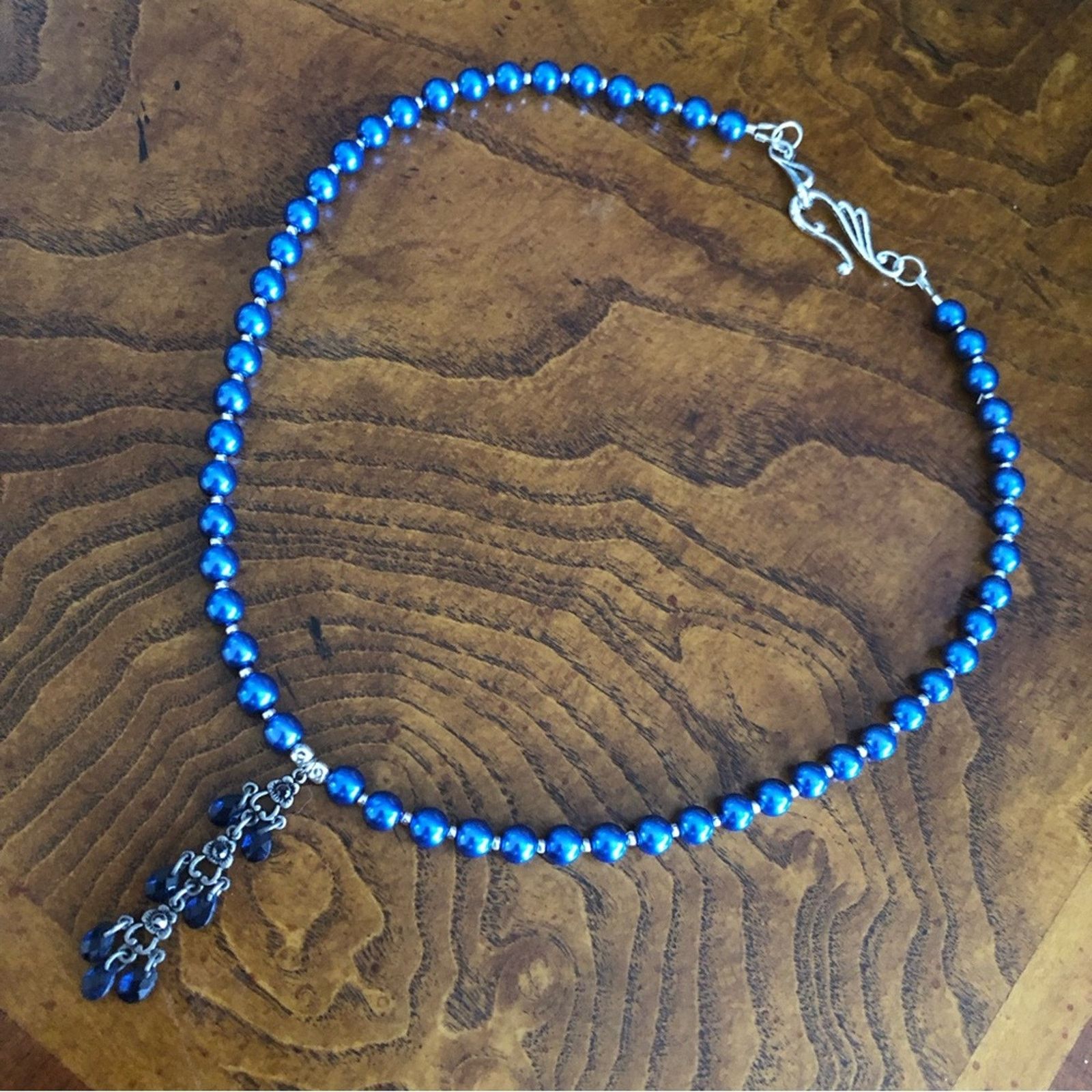 Handmade Handcrafted repurpose blue crystal chandelier Pearl necklace Size ONE SIZE - 10 Thumbnail
