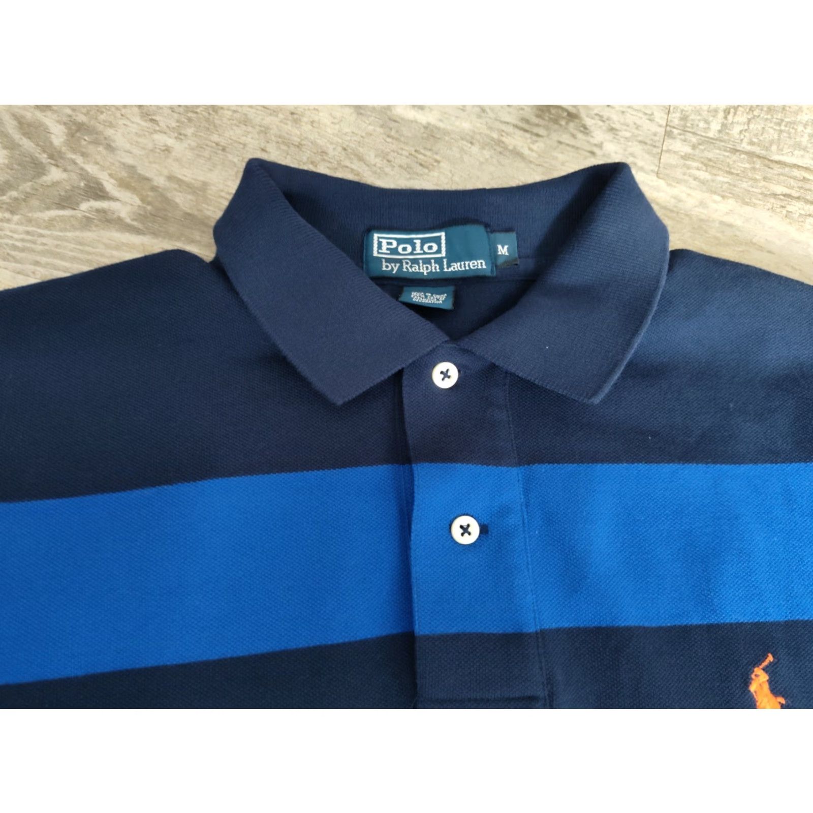 Polo Ralph Lauren VINTAGE Ralph Lauren Polo Shirt Men M Short Sleeve Striped 90s Cotton Blue Yellow White Red Pony Size US M / EU 48-50 / 2 - 5 Thumbnail