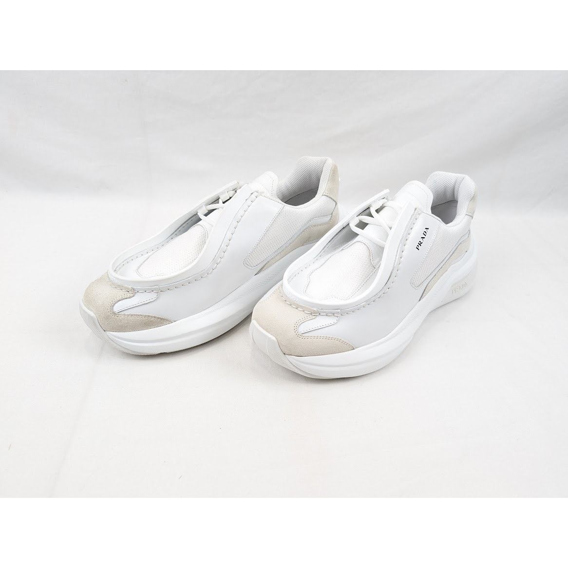 Prada o1rshd1 Brushed Leather Sneakers Bike Fabric Suede in White Size US 11 / EU 44 - 15 Thumbnail