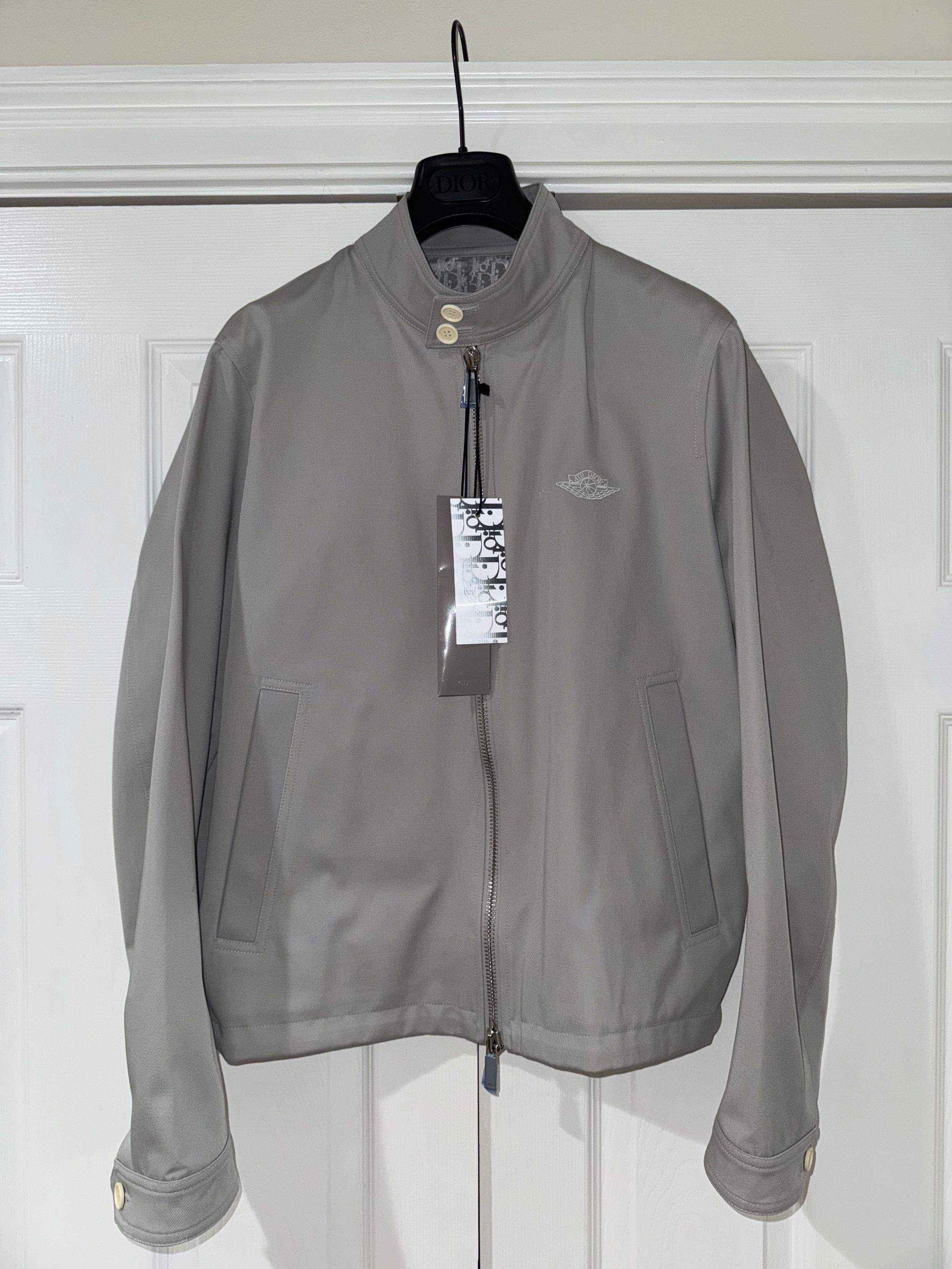 Dior Dior Air Jordan White Logo Double Zip Woven Moto Jacket