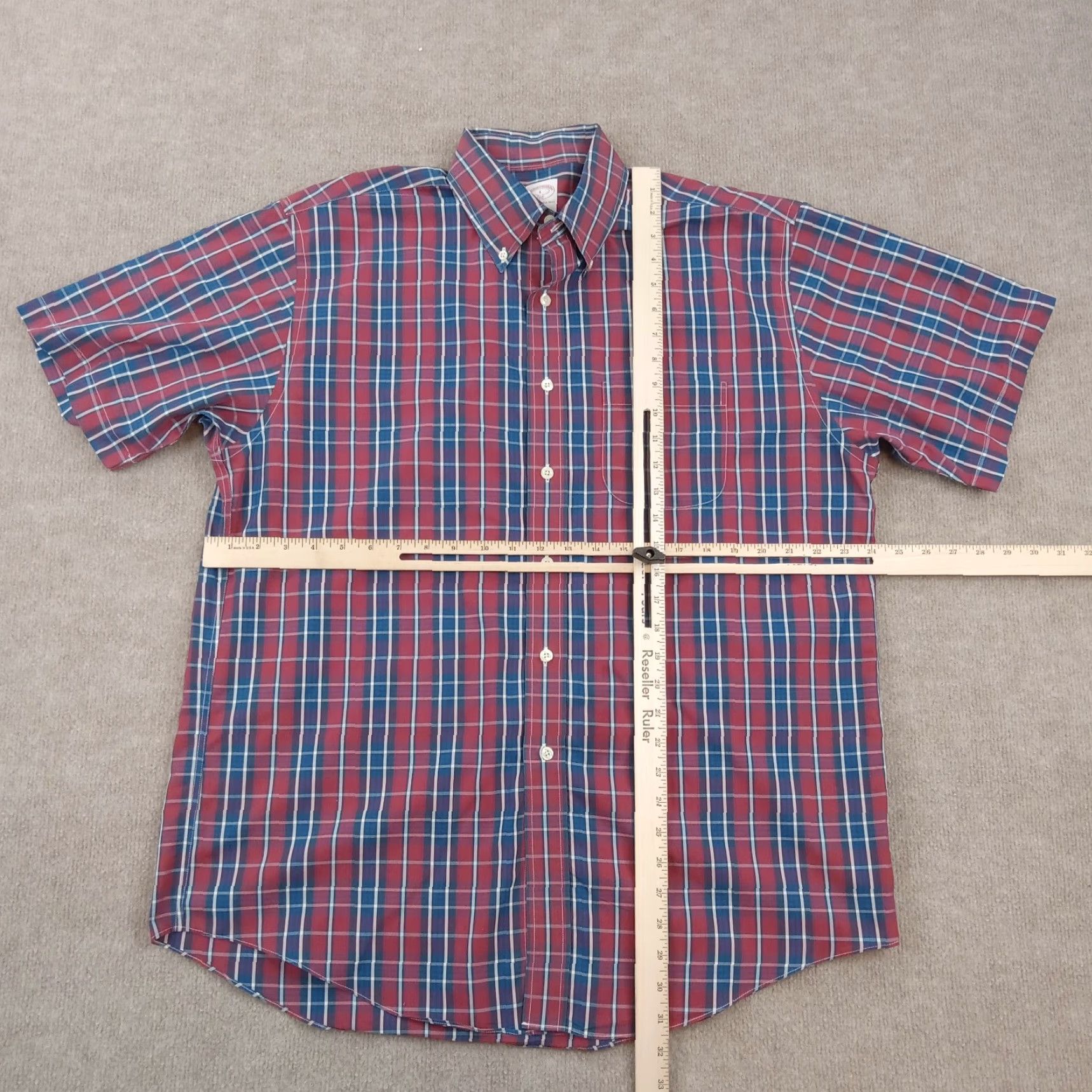 Brooks Brothers Brooks Brothers Blue Plaid Mens Large Short Sleeve Button Down Shirt Size US L / EU 52-54 / 3 - 2 Thumbnail
