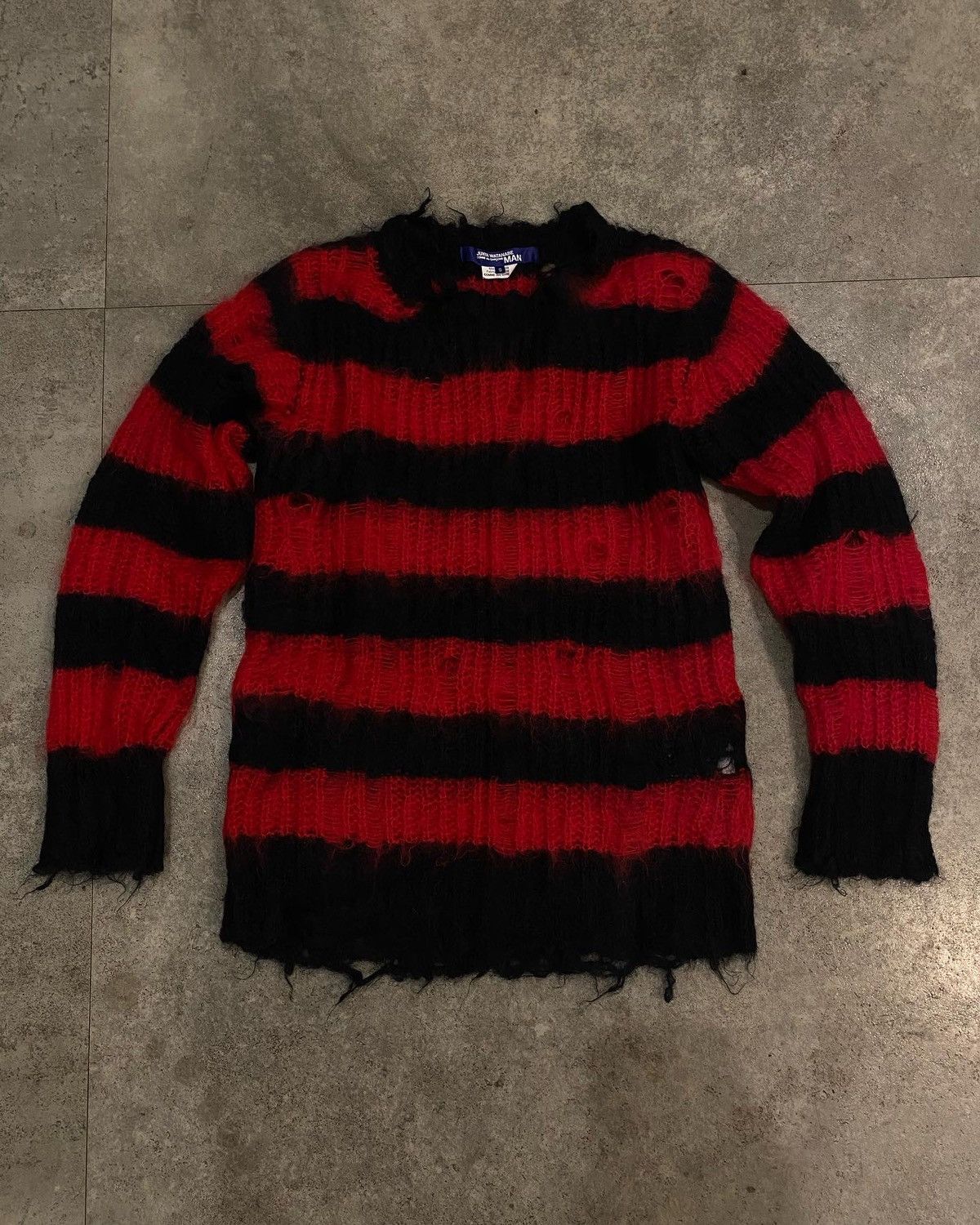 image of Comme Des Garcons Distressed Grunge Striped Mohair in Red, Men's (Size Small)