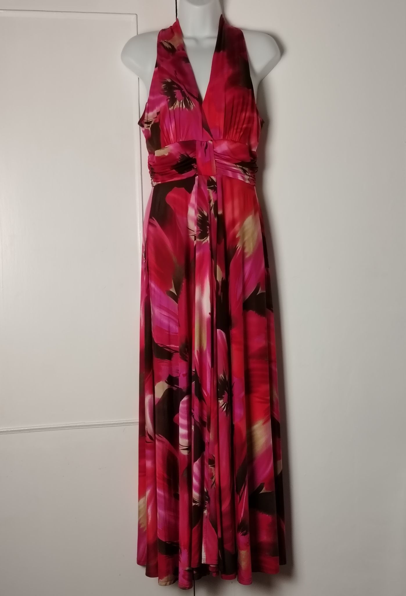 Other Pre-Loved Maxi Dress Women's 12 Pink Halter Neck Ruched Size XL / US 12-14 / IT 48-50 - 3 Thumbnail