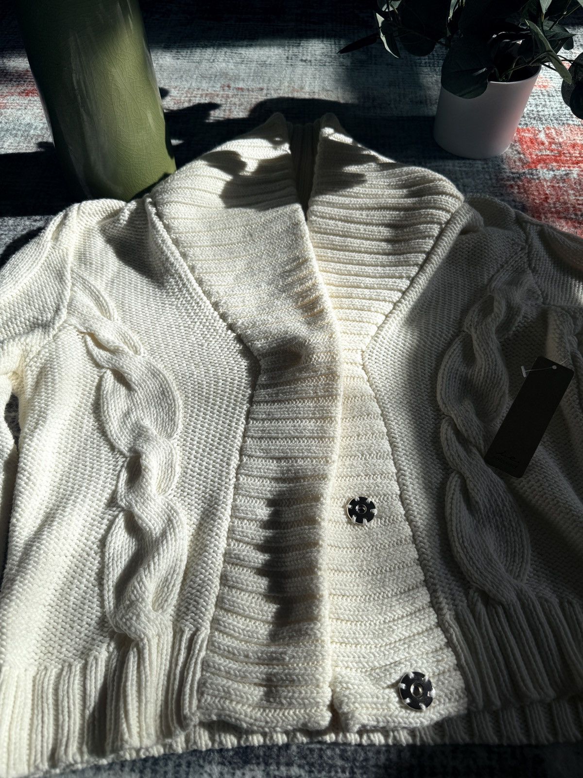 Japanese Brand × Vintage Cardigan White Cable Knit Sweater Pullover Sweater women Size M / US 6-8 / IT 42-44 - 2 Thumbnail