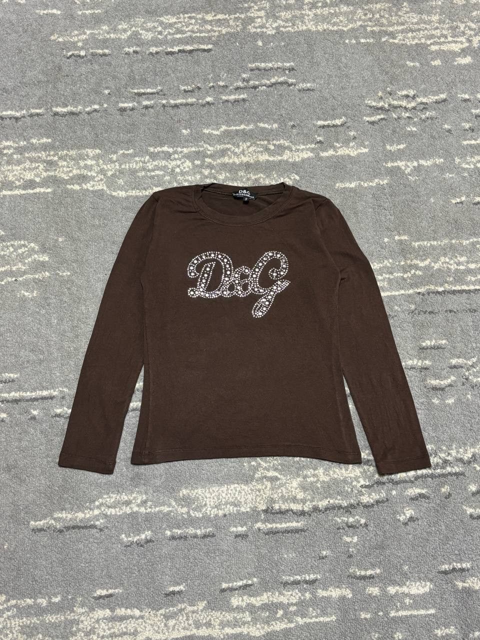 Dolce & Gabbana 👕 D&G Long Sleeve Top — Brown Rhinestone Logo Edition Size S / US 4 / IT 40 - 1 Thumbnail