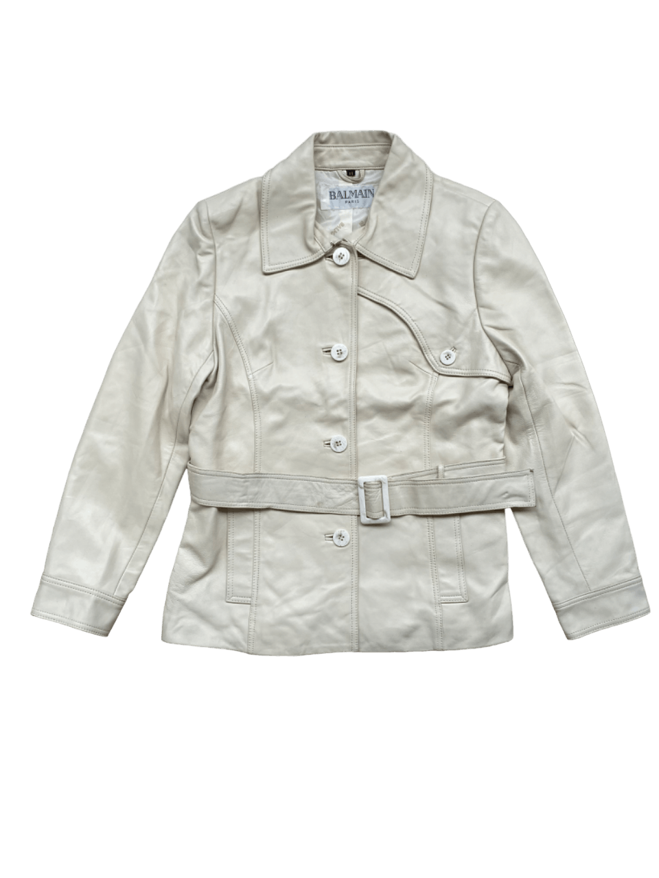 image of Balmain Sheep Leather Coat Runway 19 in White/Cream, Men's (Size Medium)