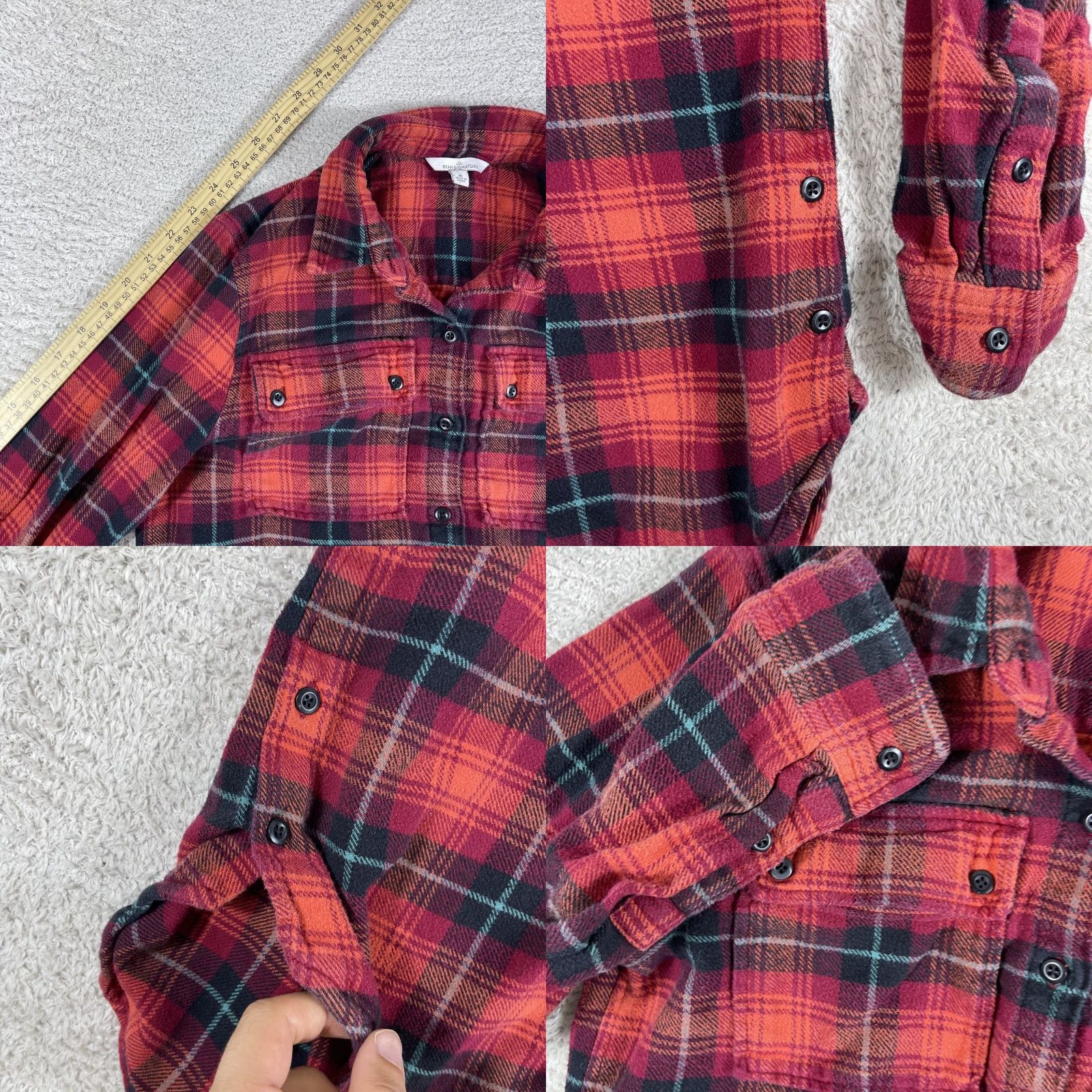 Vintage LL Bean Signature Flannel Shirt Women's Medium Plaid Red Lumberjack Hiking Swift Shirt Size M / US 6-8 / IT 42-44 - 8 Thumbnail
