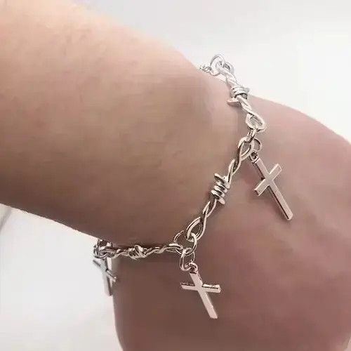 VIBE Barbed Wire Cross Bracelet Post Hip Hop Cosplay Jewelry Size ONE SIZE - 1 Thumbnail