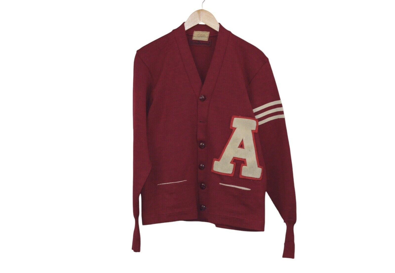 Designer Vintage 1950s Dehen Letterman Embroidered Wool Sweater L Size US L / EU 52-54 / 3 - 1 Thumbnail