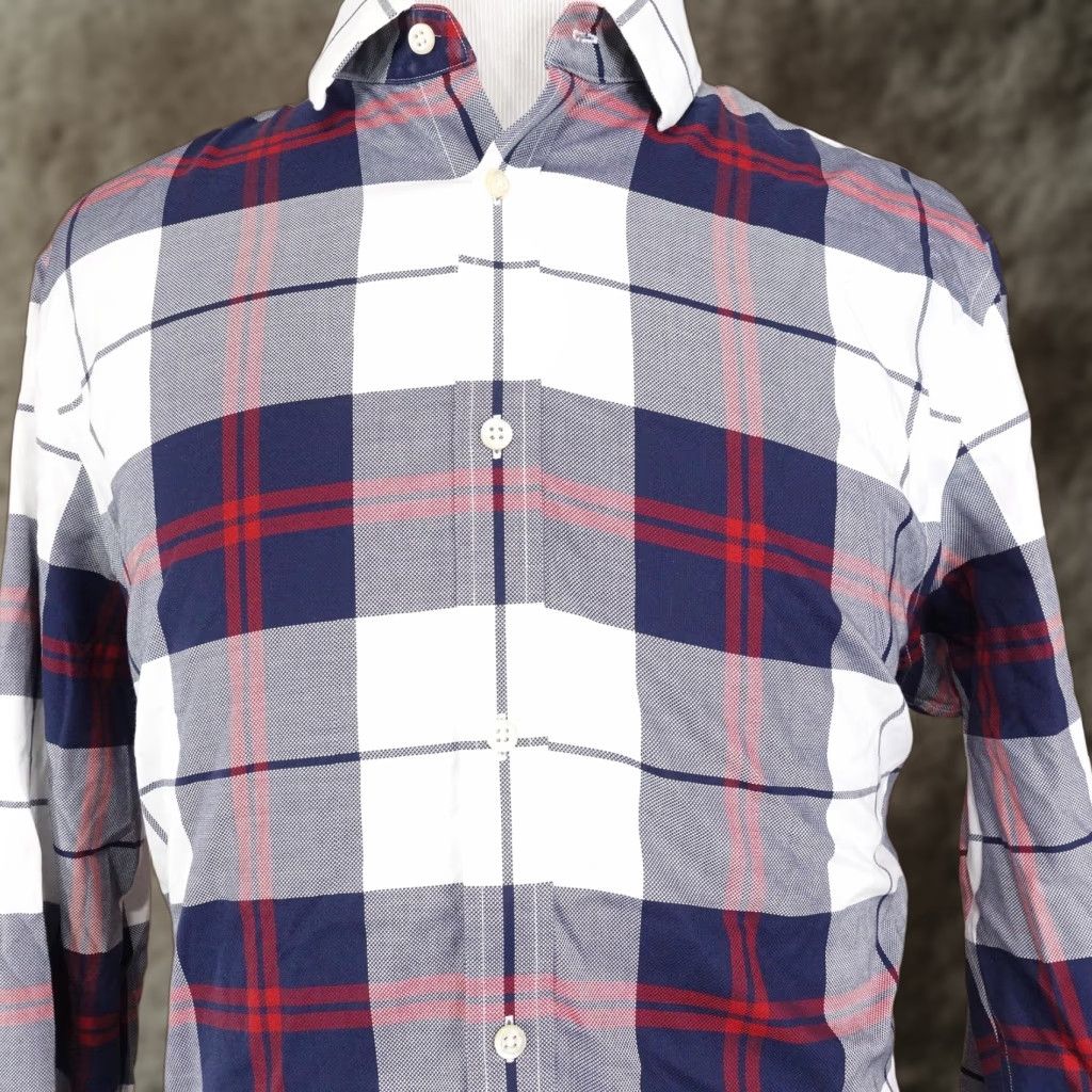 Banana Republic BANANA REPUBLIC Non-Iron Plaid Dress Shirt Mens XL Blue Gray Red Tailored Slim Fit Size US XL / EU 56 / 4 - 1 Thumbnail