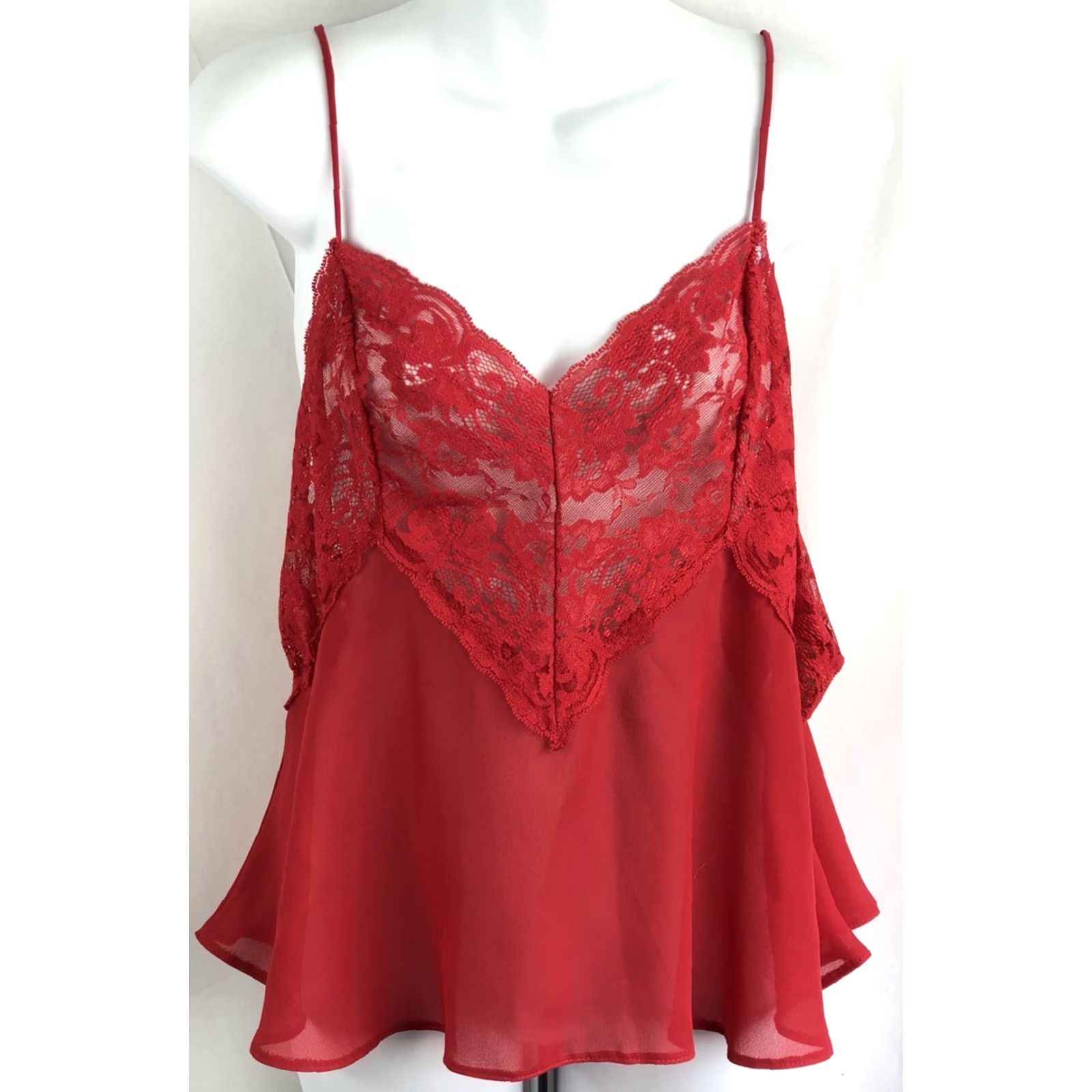 Vintage Vintage Delicates Red Lace Camisole Slip L 1970s V-Neck Sweetheart Eveningwear Womens Size ONE SIZE - 5 Thumbnail