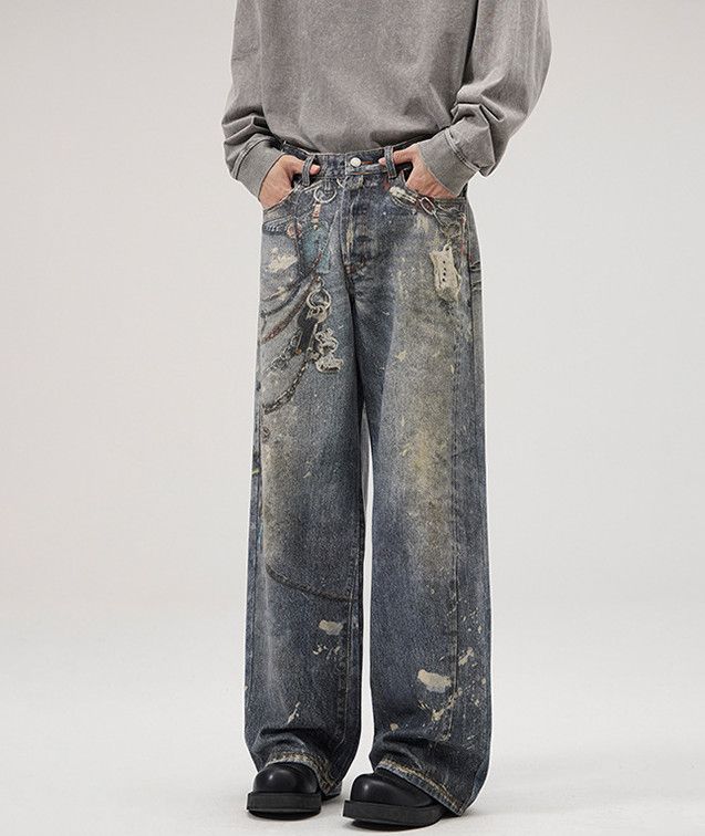 Jean Men's loose straight baggy digital retro jeans Size US 32 / EU 48 - 2 Thumbnail