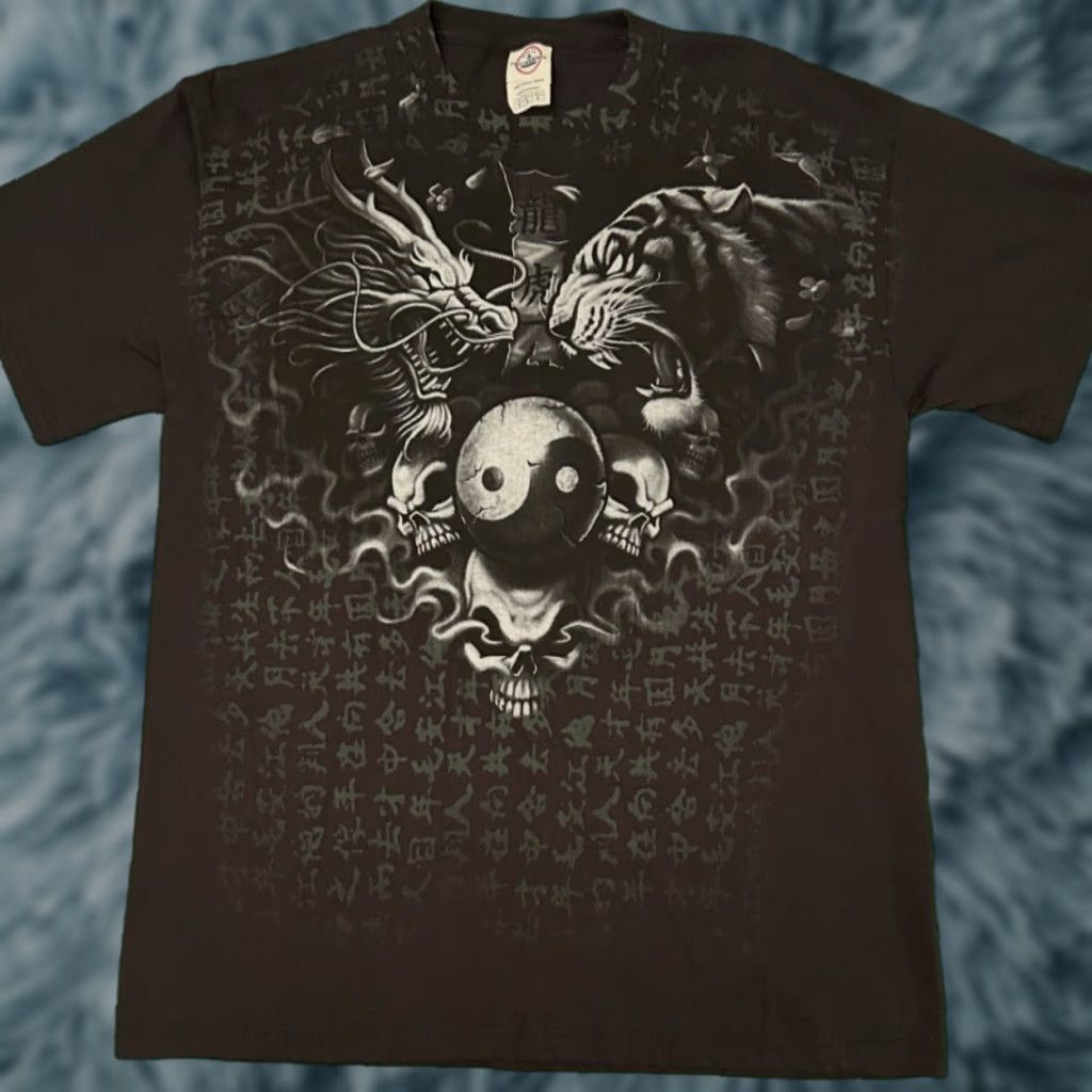 Vintage VINTAGE Y2K Skull Ying Yang Tribal MMA Grunge Punk Hip Hop VTG Shirt Mens Size M Black All Over Print Shirt Mens M Size US M / EU 48-50 / 2 - 1 Thumbnail