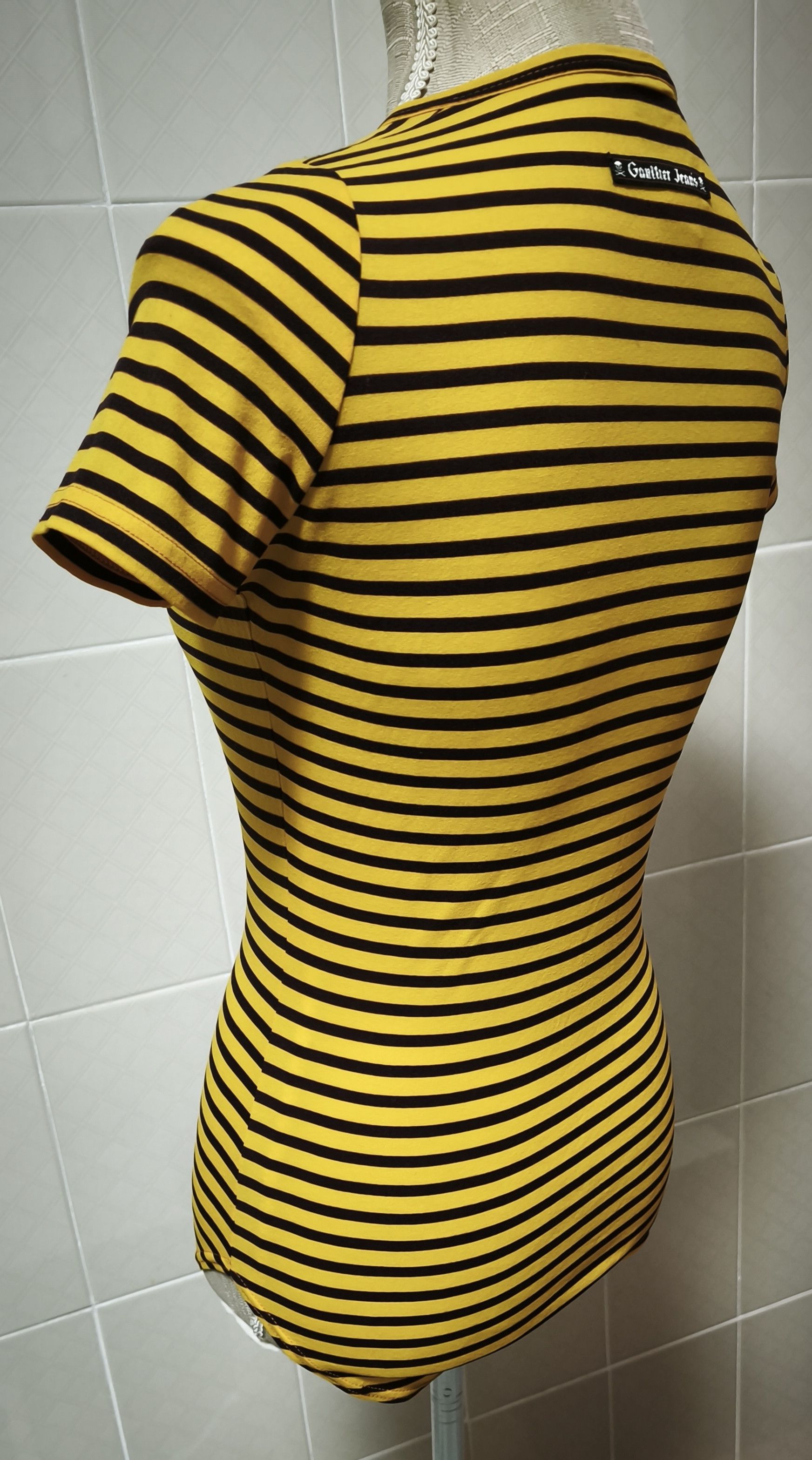 Jean Paul Gaultier Year: 1997 - Yellow and dark Brown stripes top Size S / US 4 / IT 40 - 9 Thumbnail
