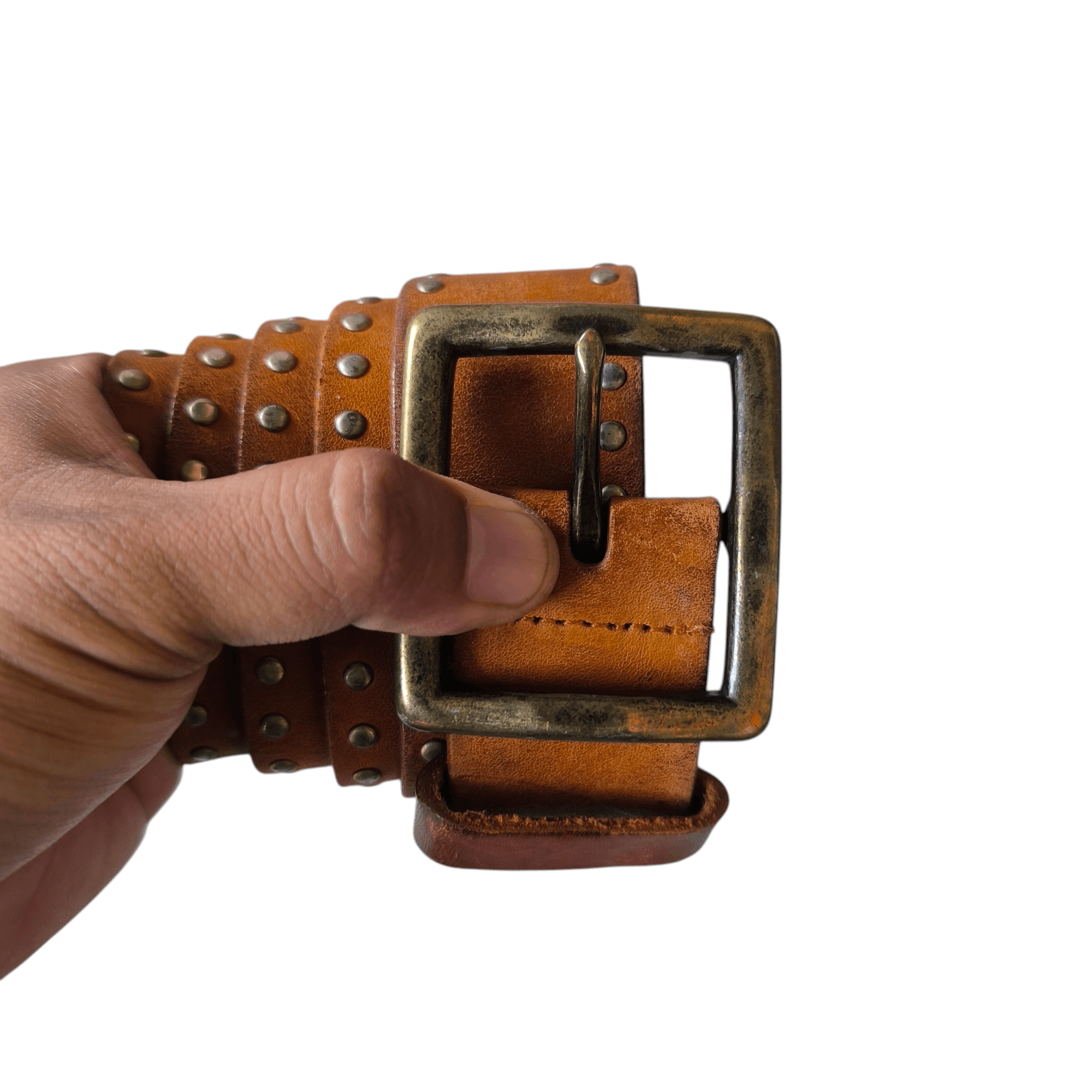 PPFM 💥Vintage solid brass garrison stud punk rock leather belt Size ONE SIZE - 3 Thumbnail